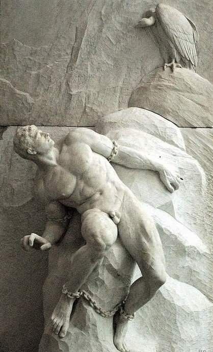 relicmuseum's tweet photo. Prometheus defied Zeus by stealing fire from the gods and giving it to humanity.

As punishment, he was chained to a rock, where an eagle came each day to devour his liver. It would grow back overnight, making the torment endless.

~Prometheus, c. 1900 — Reinhold Begas https://t.co/z0G6PqMkj1