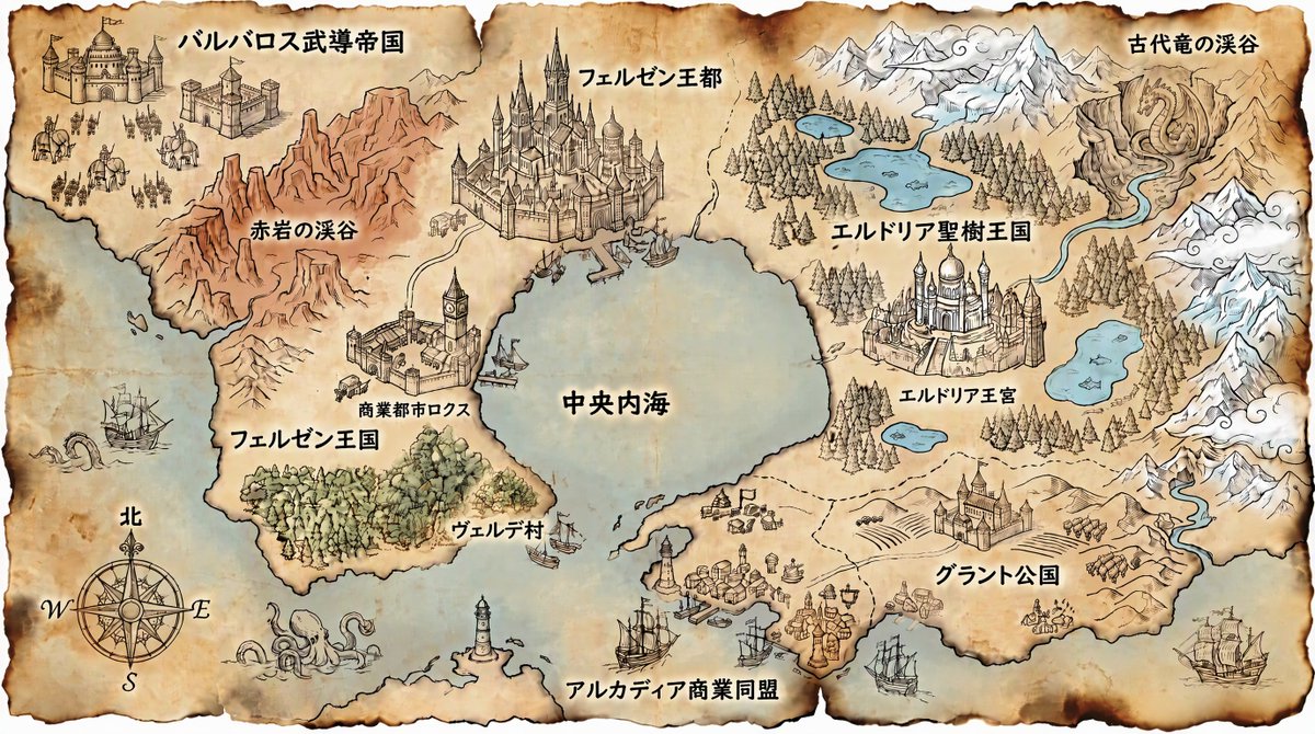 Cooleofei's tweet photo. 『普通の大学生、異世界に行くだけで世界最強の超人でした』今回は陸が転移したフェルナンディア大陸の地図をお届けいたします。第4話後書にも挿入しましたので、本編はプロフリンクよりどうぞ　#小説家になろう #web小説 https://t.co/i9OYtLWQAe