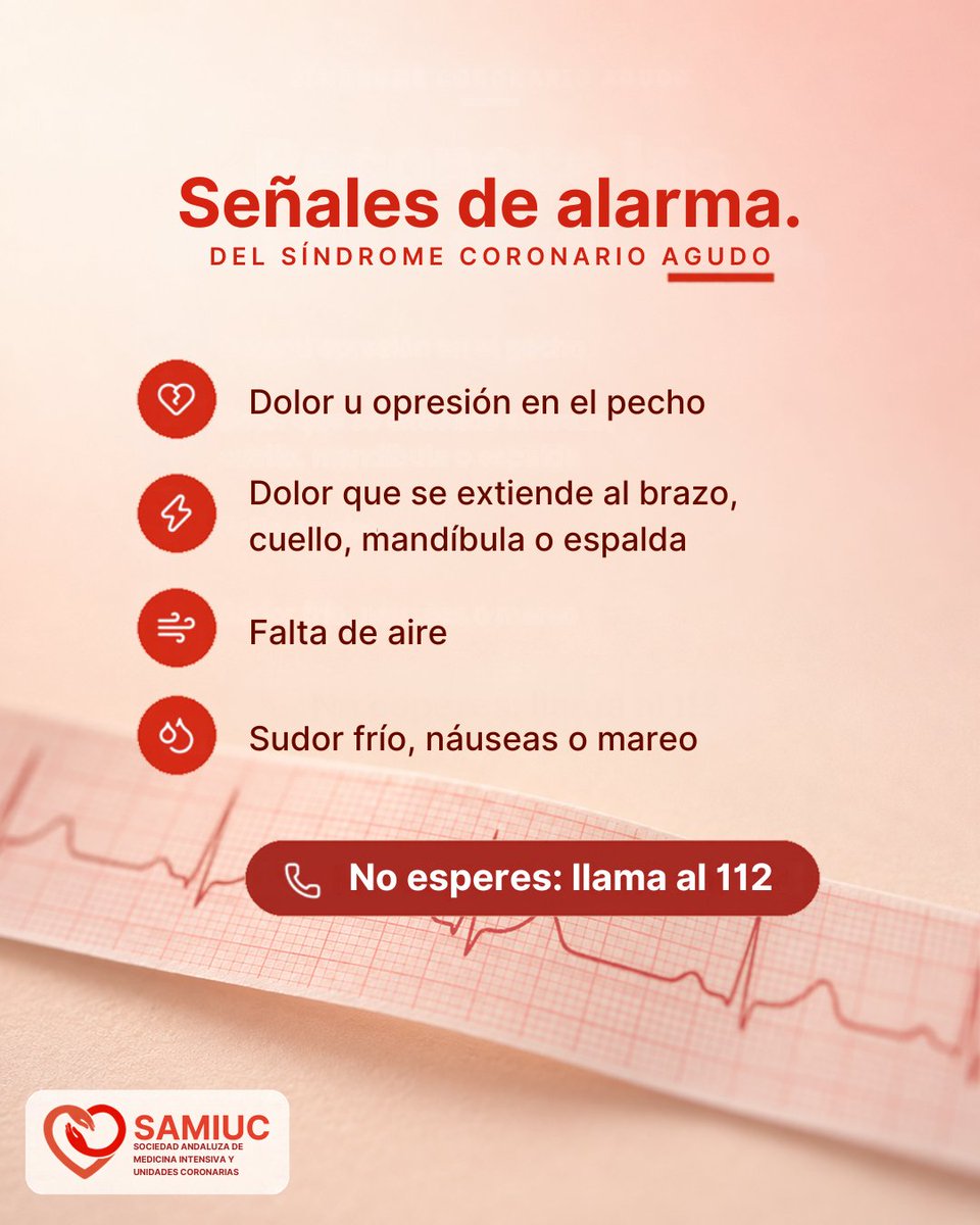 samiuc_uci's tweet photo. El corazón da vida. A veces, también la necesita. ❤️
Dolor u opresión en el pecho, que se extiende al brazo o la mandíbula, falta de aire, sudor frío… Son señales del síndrome coronario agudo.

No esperes: llama al 112.

#DíaMundialDelCorazón #MuévetePorTuCorazón #SAMIUC https://t.co/gmwrq5lhy9