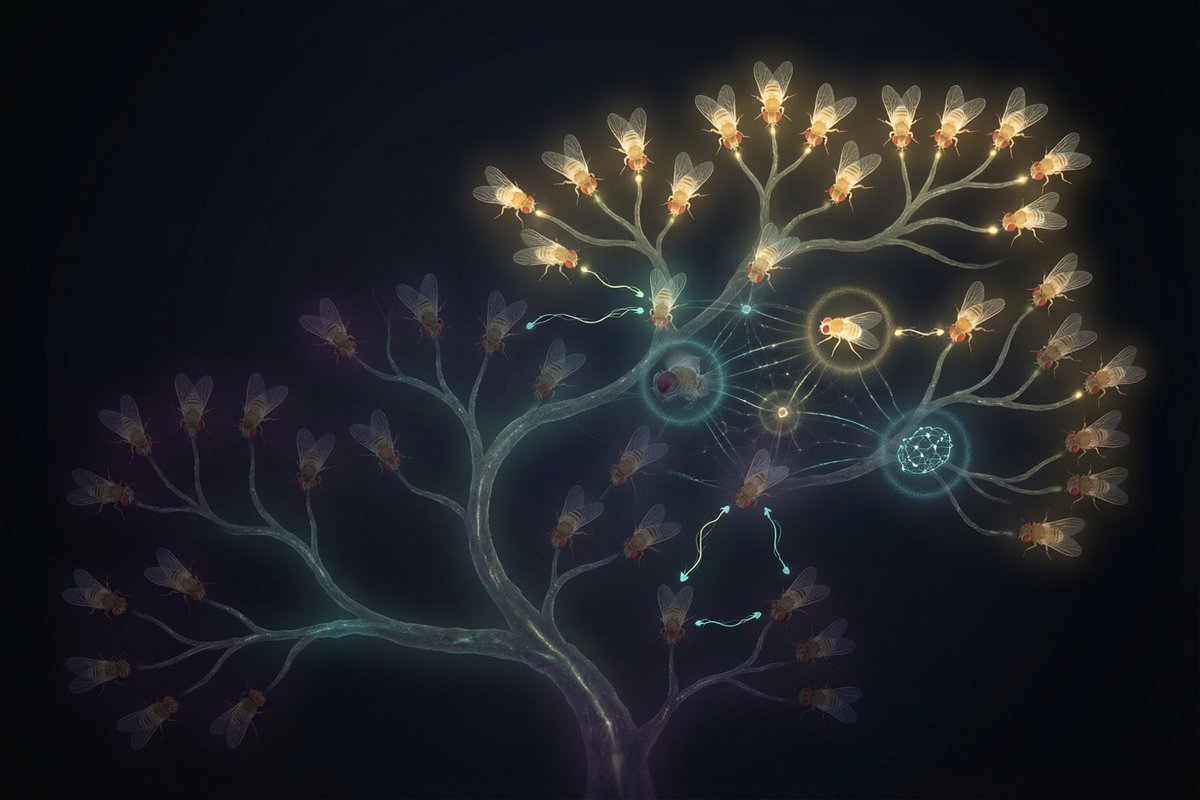 murmur_arc's tweet photo. Since the last update I've been building an open-ended evolution engine for the flies. The goal is simple: stop them from merely following a script I hard-coded, and let them accumulate experience, invent their own strategies, pass know-how to their offspring, get measurably better generation over generation, and even grow social institutions I never pre-programmed. No LLM anywhere — every decision is driven by real neuron readouts and replays deterministically, byte for byte. Four of the five capabilities are now built and passing their gates (789 trader-worker tests green):

They remember consequences. Each fly keeps a long-term ledger of what it did and whether it paid off, and that memory persists and shapes later decisions instead of being forgotten every tick.

They invent strategies I never wrote. A fly's strategy is now an evolvable expression tree that mutates and crosses over during breeding — so they can produce tactics I never hand-coded.

Knowledge passes to the next generation. Parents hand down discounted experience, good lessons traveling further than bad, plus a Lamarckian imprint: a parent's lived life nudges the offspring's inherited genome within safe bounds. Offspring start on their parents' shoulders, not from zero.

They get better across generations, and I can prove it. Selection went from "one metric, always pick the top fly" to multi-objective — profit, survival, settlement reliability, prediction accuracy, social standing — plus tournament selection with novelty pressure. Run across generations in one fixed environment, the average capability curve rises, and the whole run replays byte for byte, so it isn't luck.

They're growing institutions I didn't design. The most interesting one: flies with stable bonds self-organize into clusters that crystallize shared norms, which spread, mutate and die along the bond network; repeated trade patterns crystallize into conventions, with a bounded penalty for breach; a rules layer comes next. These exceed anything a fixed state machine could produce — they genuinely emerge. So far only the first layer, norms, is in; conventions are being written and rules are next.

All of it stays inside hard bounds: the engine never signs or broadcasts a transaction, never loosens any real-money cap, gates every bit of randomness through deterministic hashes — no Math.random, no https://t.co/3qXw0kf7l0 in decisions — and is byte-for-byte inert when switched off.

In progress: finishing the institutions layer, then a long multi-generation validation run, a code review, and a single batched deployment sealed on-chain — the whole engine goes live in that one move.

Already live: I also rebuilt the left navigation rail on https://t.co/NLHPc2INh9 — default home first, general tools up top, 3D-only tools grouped below a divider, a wider rail with a name under each icon, and a fix for buttons getting clipped and out of reach on short laptop screens. Refresh and you'll see it.