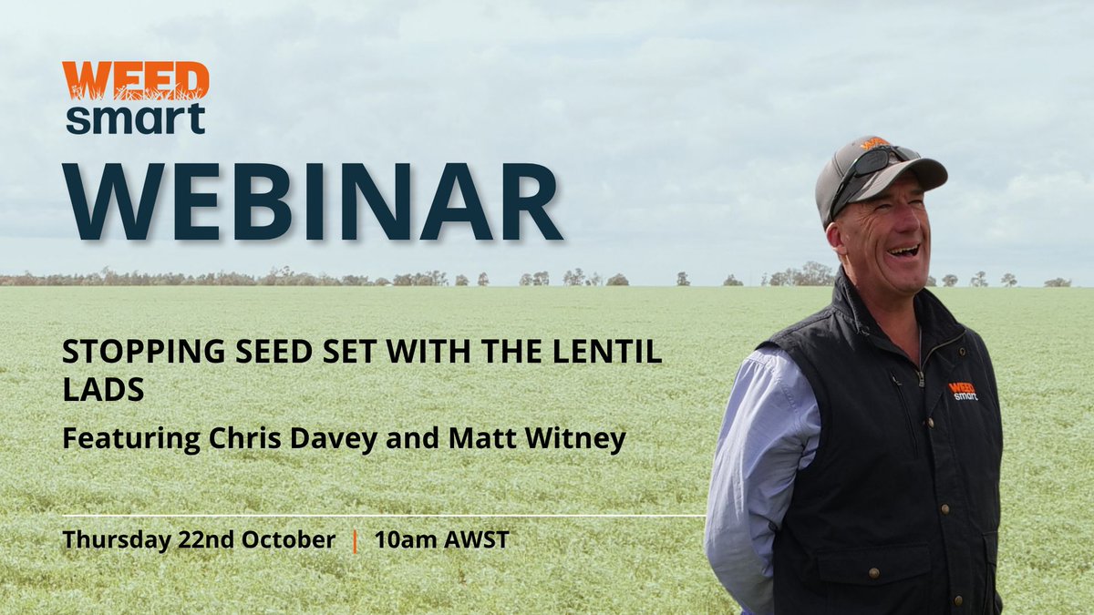 WeedSmartAU's tweet photo. Join our next webinar for a masterclass on stopping broadleaf weed seed set in lentils, from now until harvest.

Hear from @CropDoctor54 and @DMAg_consultant on shielded spraying, weed wiping, chemical fallowing + desiccation.

Register now: https://t.co/dcpMEHcrrj 😁 https://t.co/hZmLxxA386