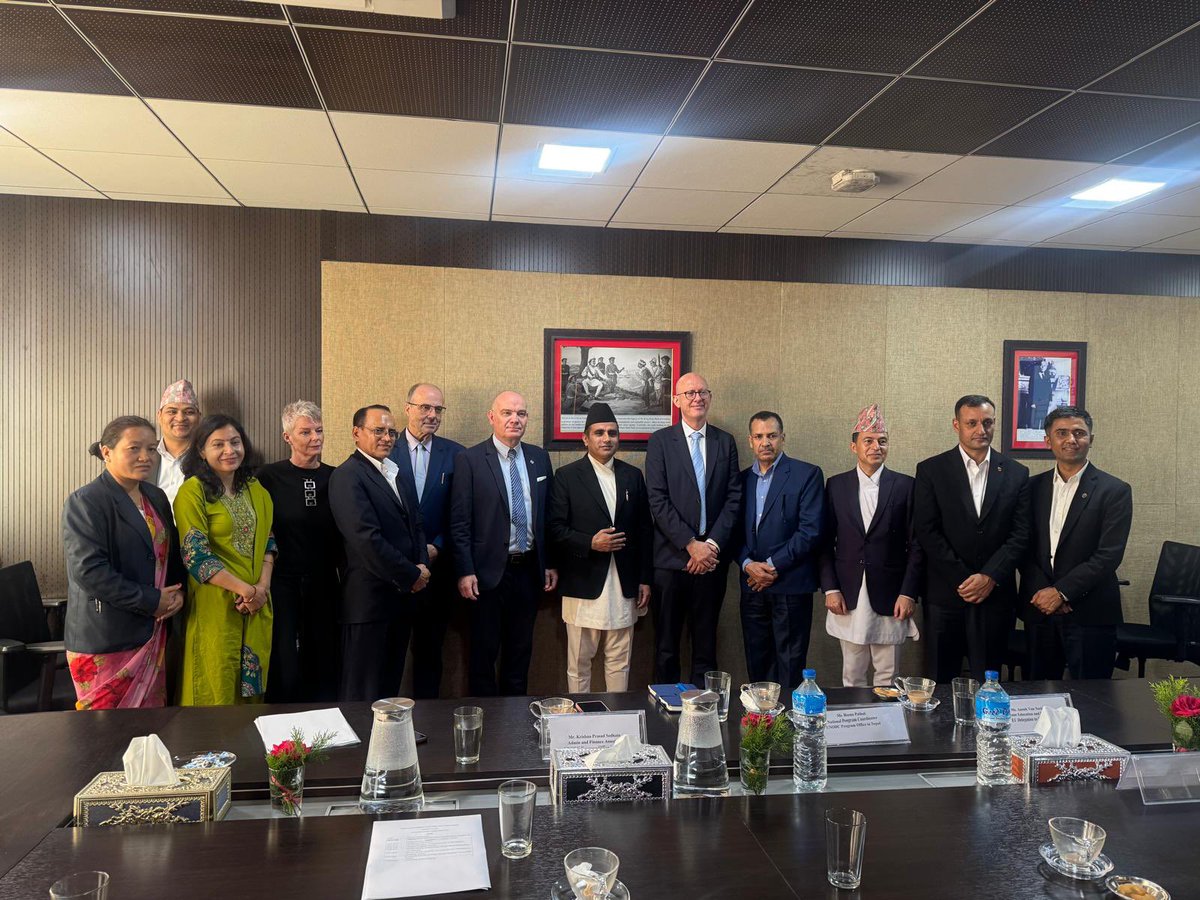 EUAmbNepal's tweet photo. Great to meet Hon Attorney General Dr. Narayan Datta Kandel with UNODC colleagues as part of our ongoing partnership to address trafficking in human beings. https://t.co/4aKi0TQRtb