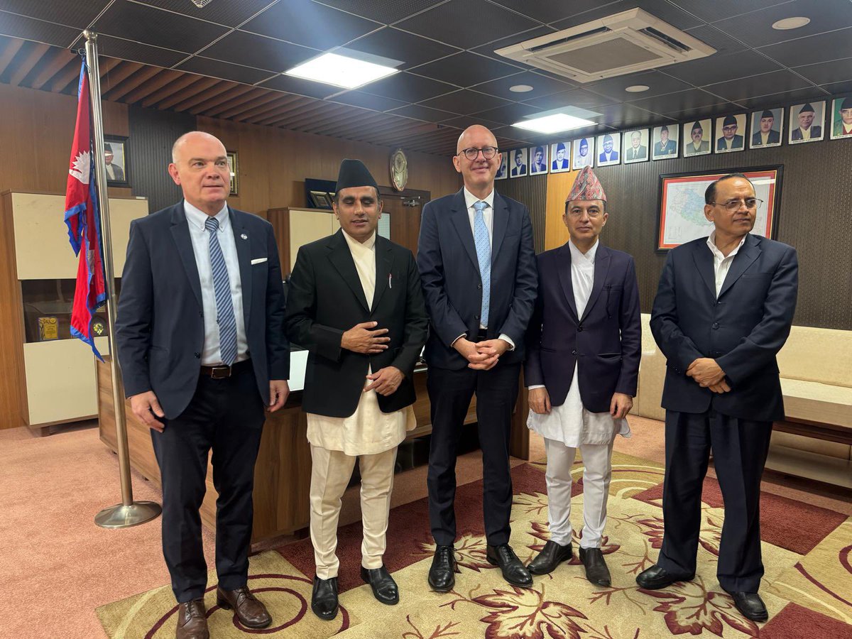 EUAmbNepal's tweet photo. Great to meet Hon Attorney General Dr. Narayan Datta Kandel with UNODC colleagues as part of our ongoing partnership to address trafficking in human beings. https://t.co/4aKi0TQRtb