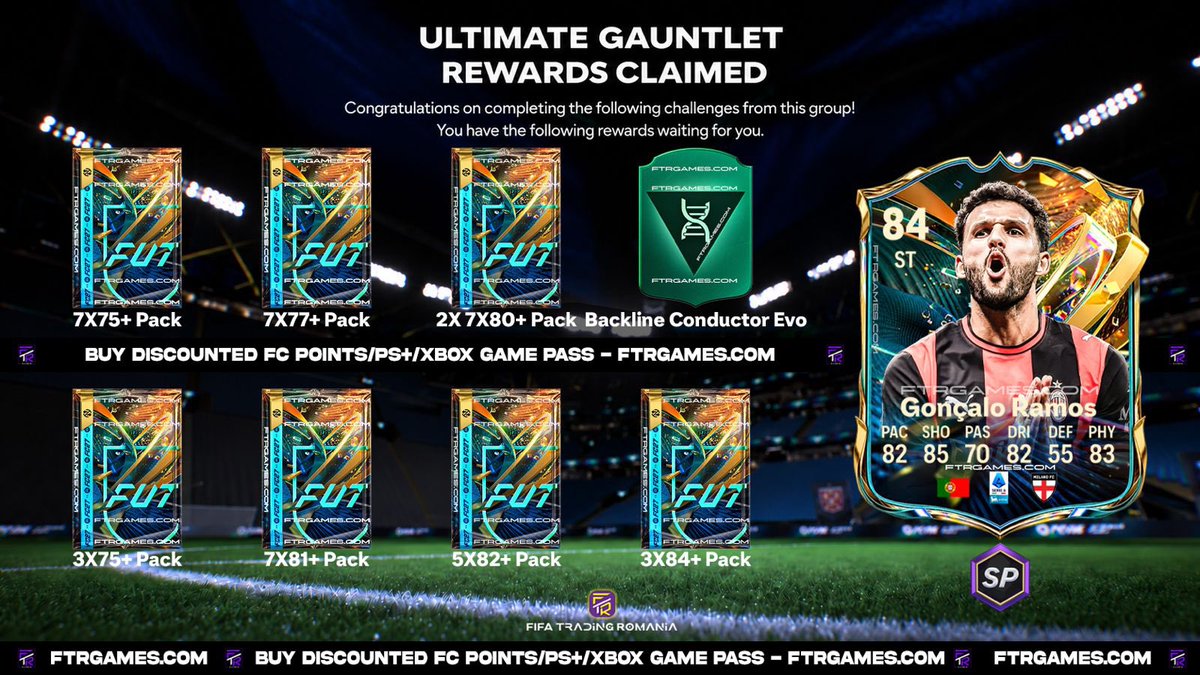 fifa_romania's tweet photo. One Exclusive: Gauntlet rewards coming this Friday 👀

A lot of packs and..Gonçalo OFFICIAL🇵🇹

have you prepared your teams?👇 https://t.co/mZhfx4ysY1