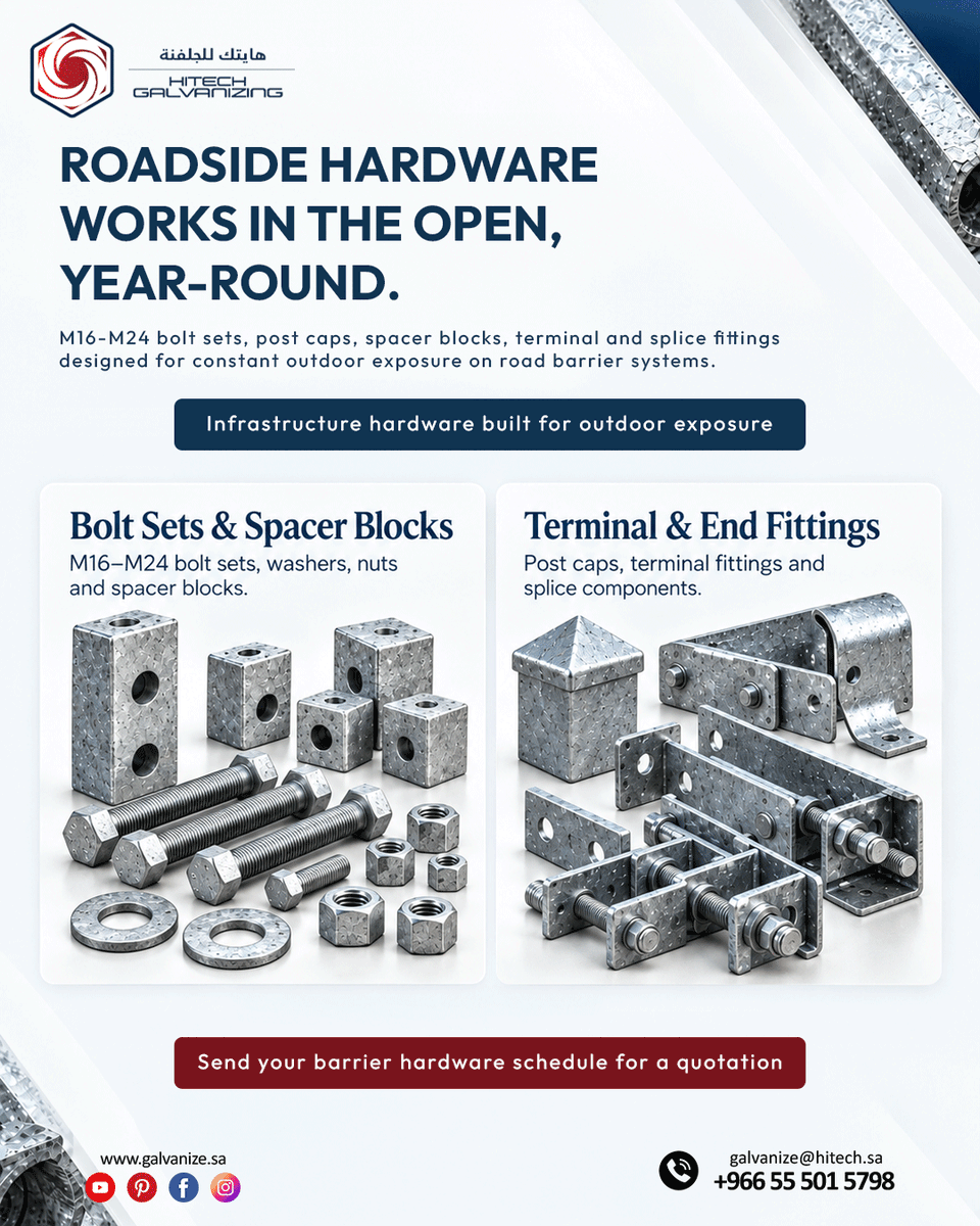 spingalvanizing's tweet photo. Roadside hardware needs reliable protection.
📍 Riyadh, Saudi Arabia
📧 galvanize@hitech.sa
📞 +966 55 501 5798
🌐 https://t.co/Bgr97OAcjp
#HitechGalvanizing #SpinGalvanizing #RoadBarrier #ZincCoating #CorrosionProtection #SaudiIndustry https://t.co/2J3G5iXTSJ