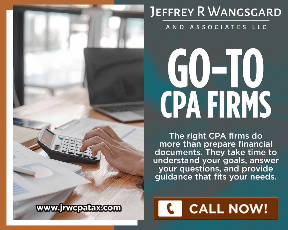 WangsgardCPA's tweet photo. 💼 Looking for reliable CPA firms? We at Jeffrey R Wangsgard &amp; Associates LLC provide tax, bookkeeping, payroll, and accounting guidance. Work with CPA firms focused on accuracy, trust, and personalized financial support.

🌐 https://t.co/ywOIXVK4UX

#CPAFirms #Bookkeeping https://t.co/Y42Wdz1djE