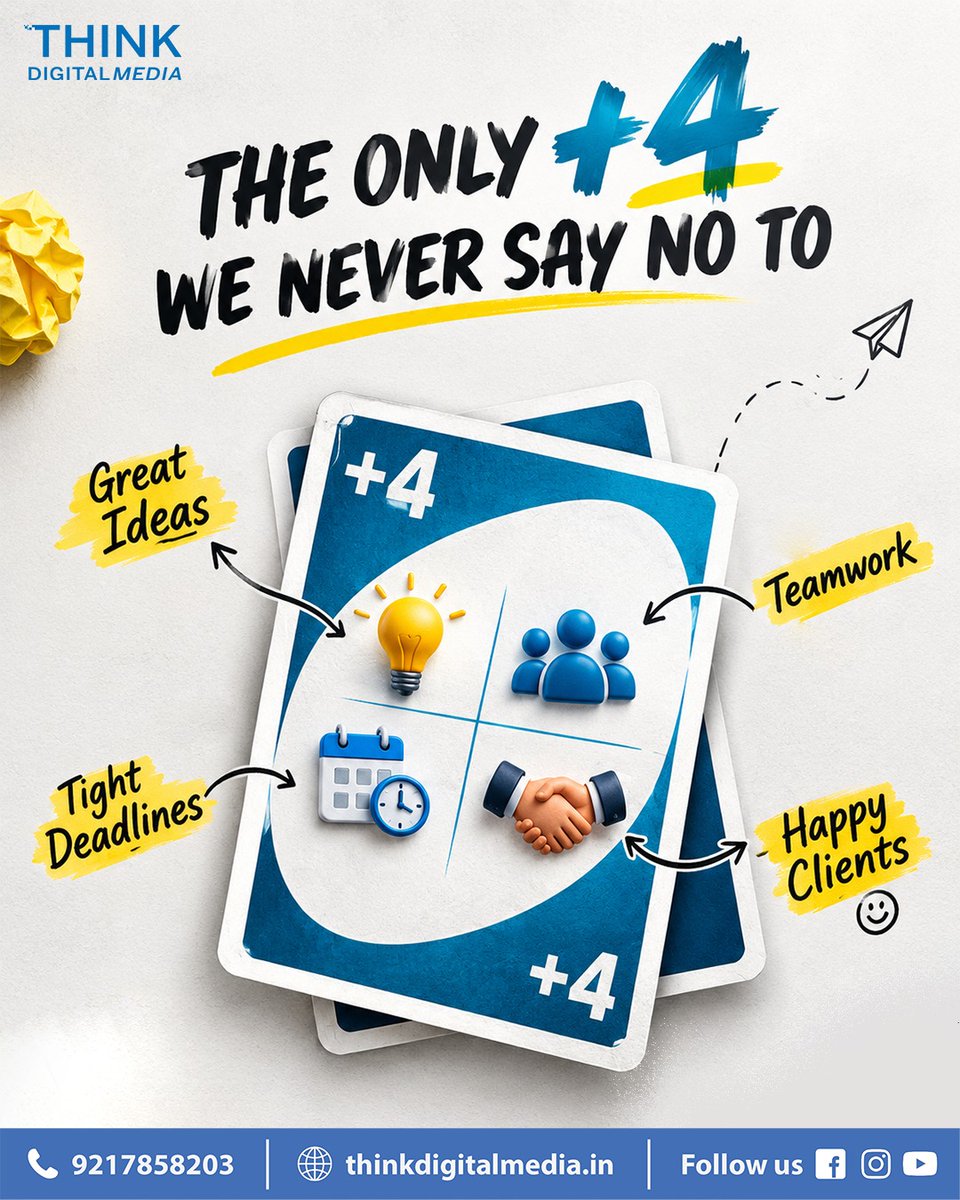 thinkdigitalmed's tweet photo. The Only +4 We Never Say No To!

Great Ideas  + Teamwork + Tight Deadlines  + Happy Clients  = The Perfect +4!

Because when creativity meets collaboration, deadlines become achievements and clients become happy partners. 

#DigitalMarketing #CreativeAgency #GreatIdeas #Teamwork https://t.co/PTpBtOkKHy
