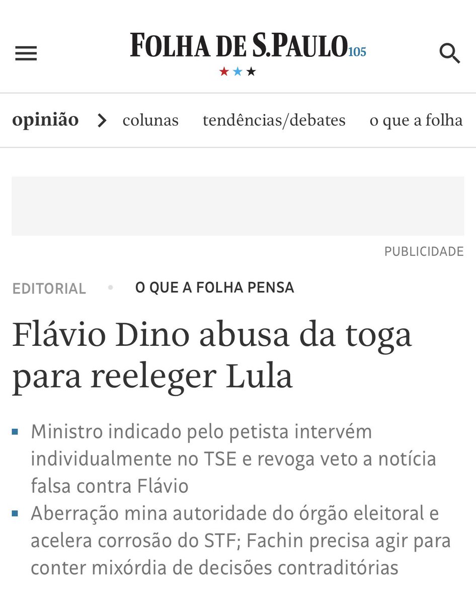 ASachsida's tweet photo. Para sua reflexão: se levarmos o texto da @folha a sua consequência isso implica que a Folha de São Paulo apoia o impeachment de Flávio Dino https://t.co/xgkrNdjOTT