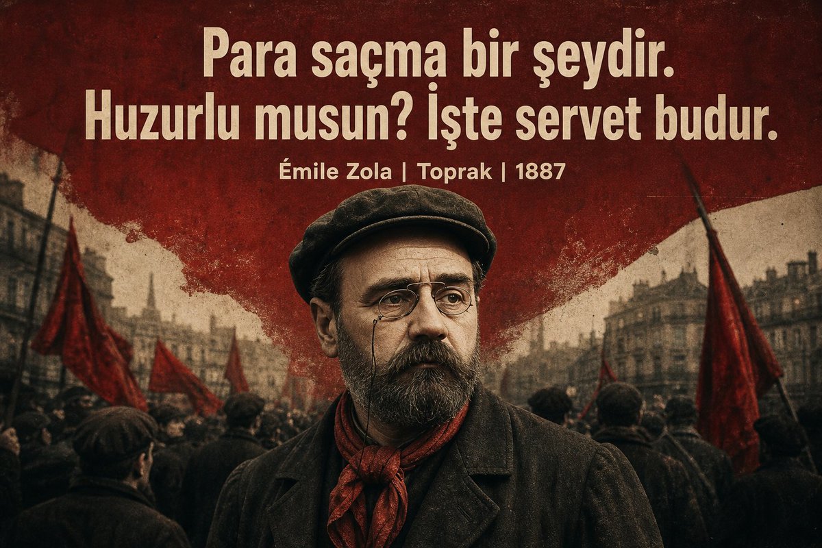 athe_comm's tweet photo. Zola, paranın toplumsal zenginliği temsil eden bir ölçüye dönüşmesini eleştirir. Kapitalizmde servet birikimi güvence değil, eşitsizlik ve yabancılaşma üretir. Gerçek zenginlik, insanın özgür, huzurlu ve ortak yaşamı olmasıdır. https://t.co/k63XGwLo2V