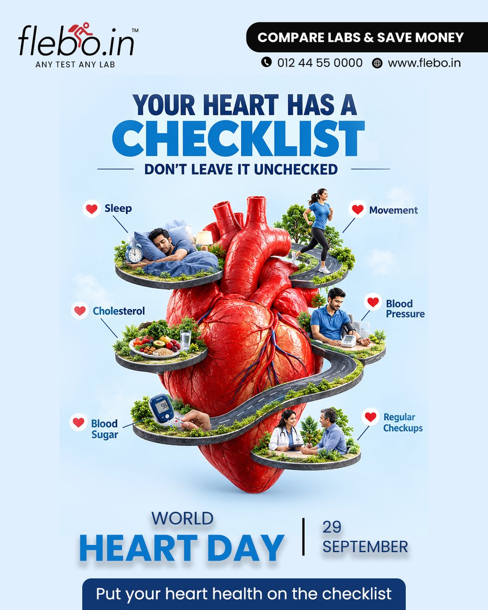 FleboOfficial's tweet photo. This World Heart Day, donβt leave your heart health unchecked.
Put your heart health on the checklist.
π
29 September | World Heart Day
#WorldHeartDay #HeartHealth #HeartCare #HealthyHeart #PreventiveHealthcare #HealthAwareness #Flebo https://t.co/xTzfuiu1fV