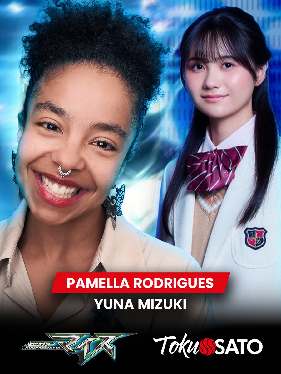 TokuSatoOficial's tweet photo. Pamella Rodrigues está estreando no universo do tokusatsu em Kamen Rider My-Th, como Yuna Mizuki. 🐭 assista a mensagem:
https://t.co/8EMX06pVLb https://t.co/hSGOqXJGXu