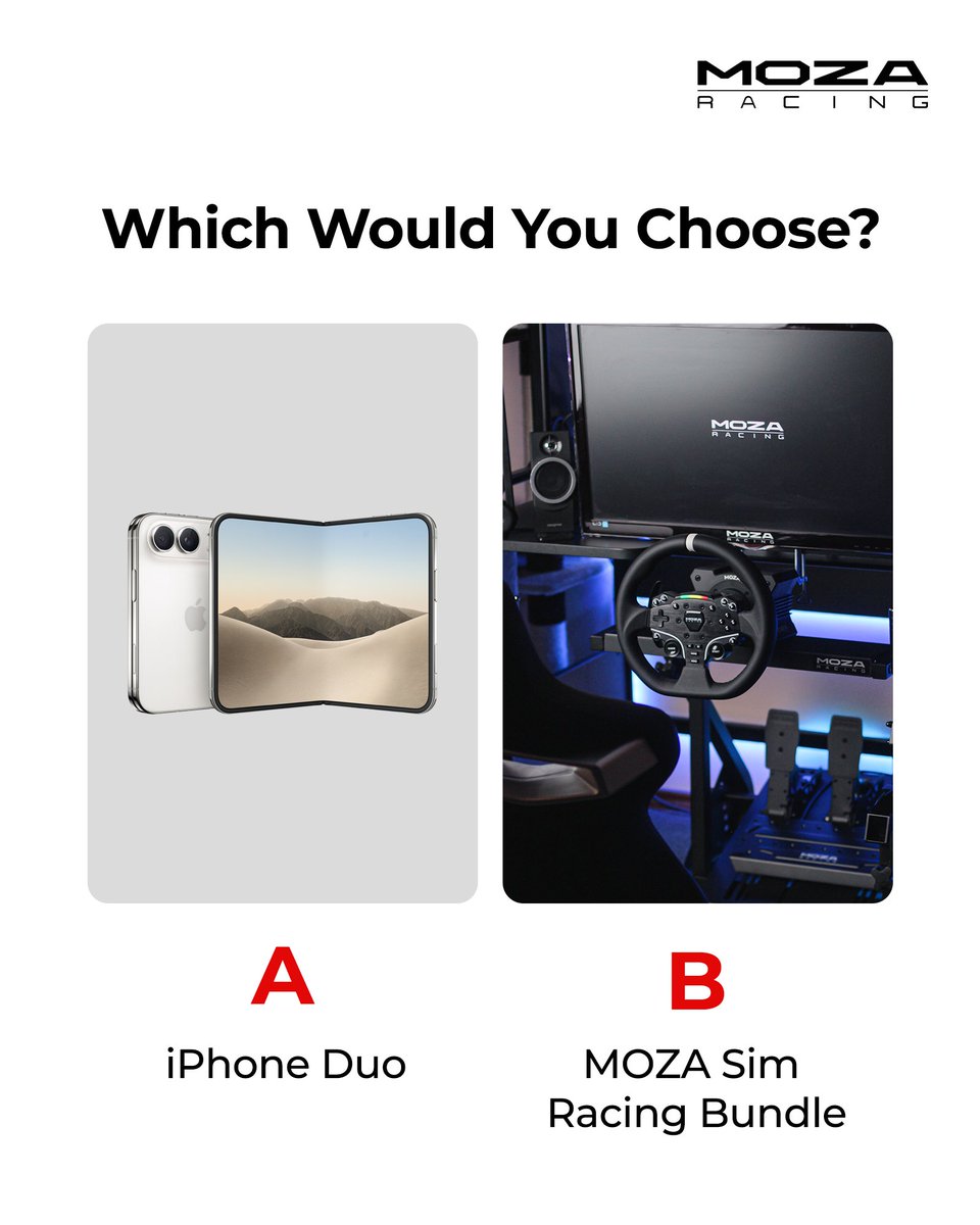 moza_racing's tweet photo. Which one would you choose?
#moza #mozaracing #racing #simracing #racingbundle #simracingsetup #simulator #iPhoneduo #iphone https://t.co/Yg8BQQBRfz