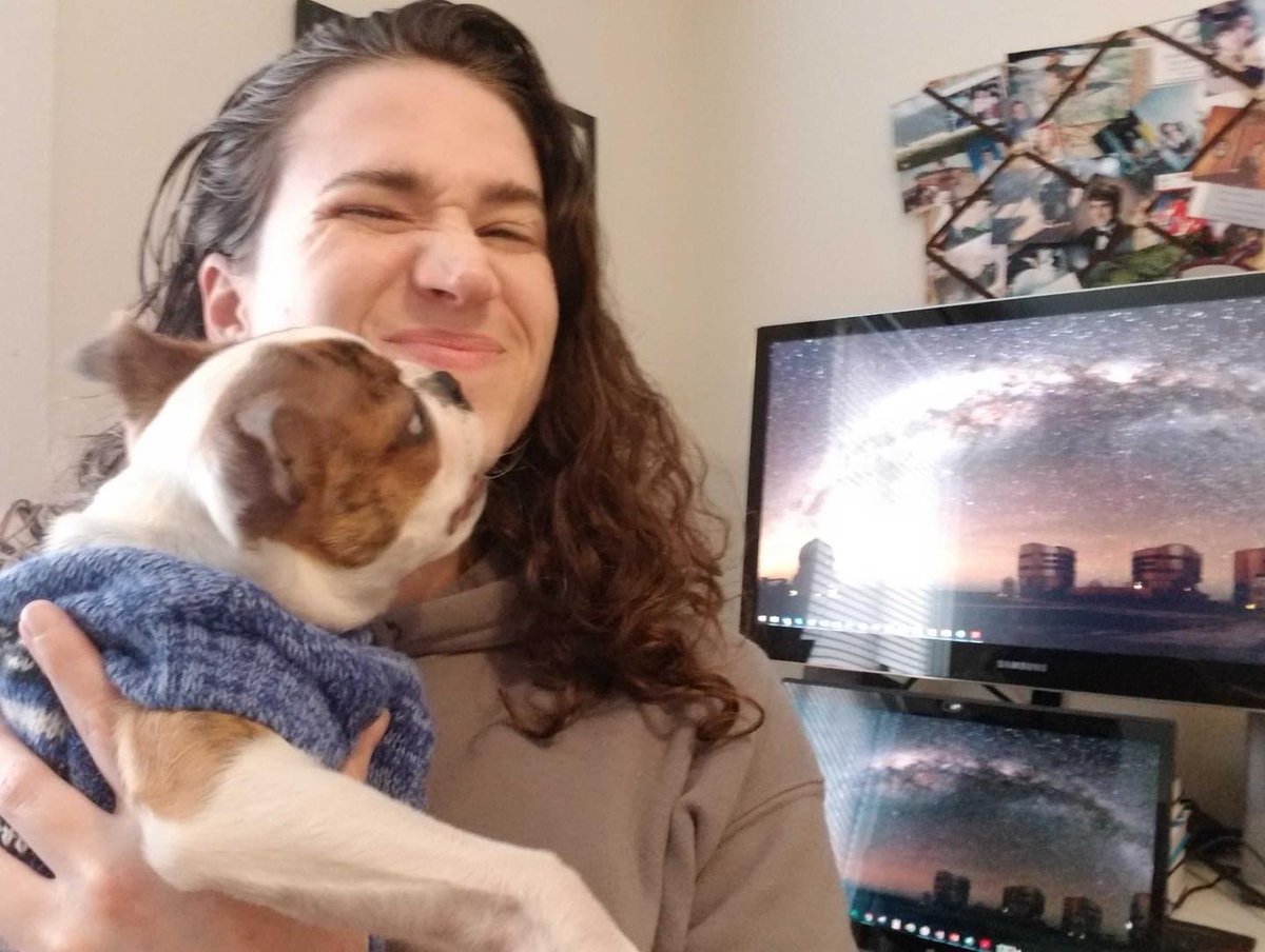NanoracksSpace's tweet photo. The #Nanoracks team is hard at work (from home) to keep your dreams in space strong. Now featuring those dusty old college textbooks, extra monitors, and most importantly: #puppies https://t.co/Fi6bXOASbc