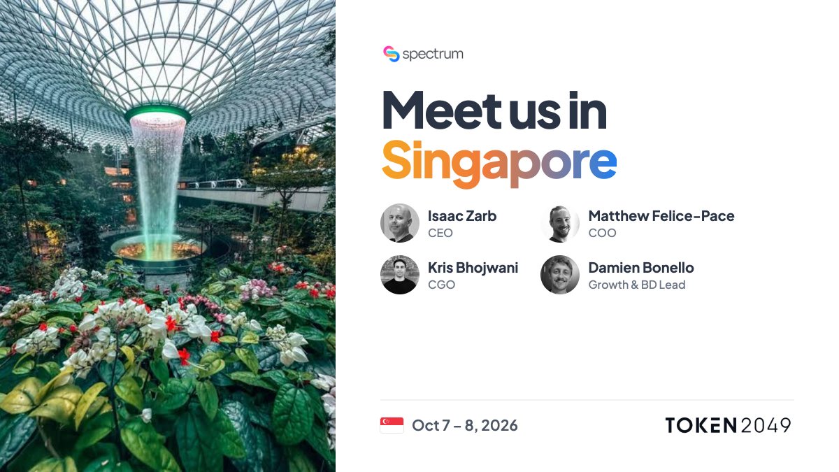 SpectrumNodes's tweet photo. Our nodes are already in Singapore, and now our team will be too!

We'll be at @token2049, Oct 6 - 9 🇸🇬

If you're looking for reliable RPC, incredibly fast setup for new networks, or custom solutions, feel free to reach out to us. Talk soon! https://t.co/MHg5btHXh3
