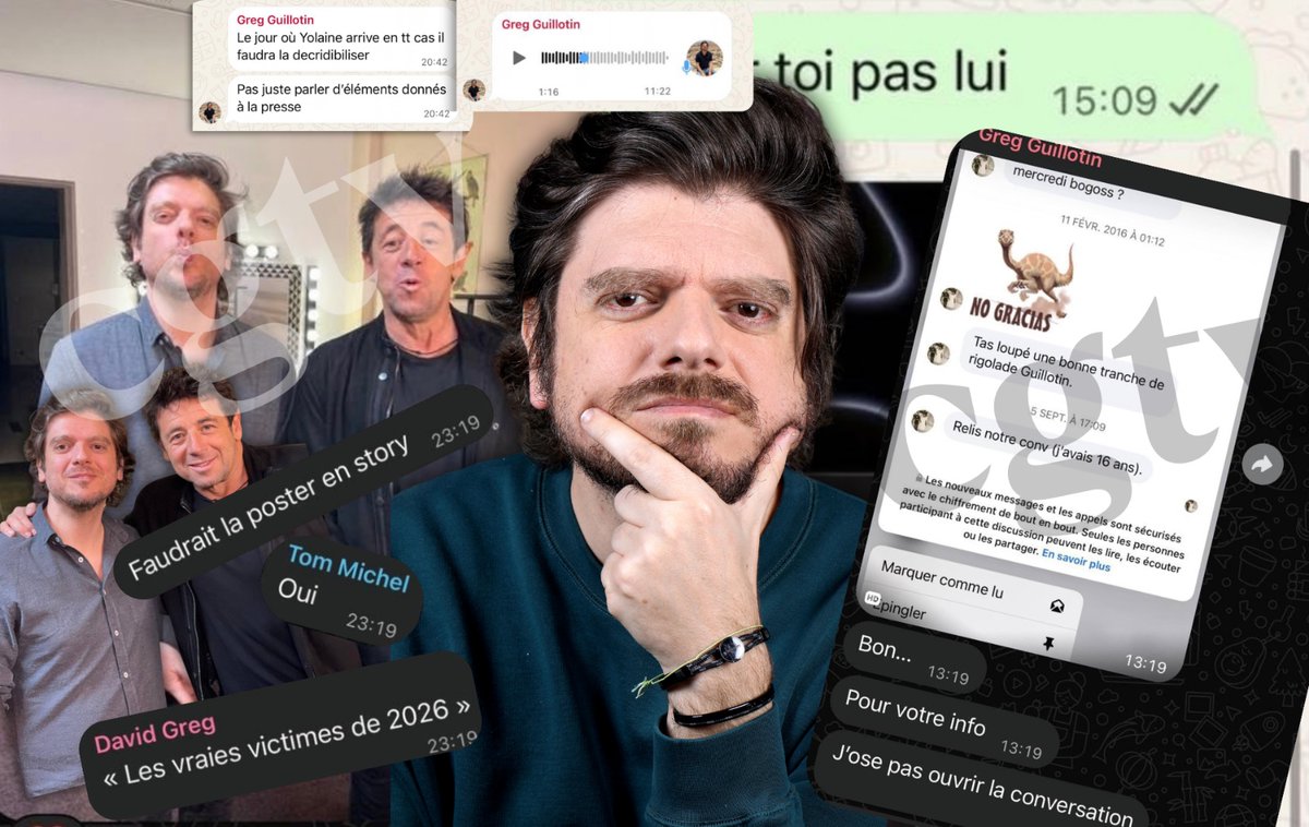 cgtvoff's tweet photo. 🚨🔴 𝐈𝐍𝐅𝐎 𝐂𝐆𝐓𝐕. 𝐀𝐟𝐟𝐚𝐢𝐫𝐞 𝐆𝐫𝐞𝐠 𝐆𝐮𝐢𝐥𝐥𝐨𝐭𝐢𝐧 : 𝐥𝐞 𝐠𝐫𝐨𝐮𝐩𝐞 𝐖𝐡𝐚𝐭𝐬𝐀𝐩𝐩 𝐝𝐞 𝐥𝐚 𝐡𝐨𝐧𝐭𝐞

En exclusivité, CGTV vous révèle les WhatsApp privés de Greg #Guillotin, son associé David et son avocat @TomMichelavocat. 

Vannes douteuses sur Patrick Bruel, ex-compagne dénigrée, nouvelle plainte pressentie, inquiétude autour d'une adolescente de 16 ans qui refait surface 10 ans plus tard... 

CGTV a exhumé tous les échanges de sa cellule de crise ainsi qu'un audio choc dans lequel Greg Guillotin reconnait au moins "9 violences".

Une enquête choc, qui révèle comment un homme peut officiellement se confondre en excuses et officieusement tout calculer au millimètre près.

👉 https://t.co/9Kgz1oRwuZ