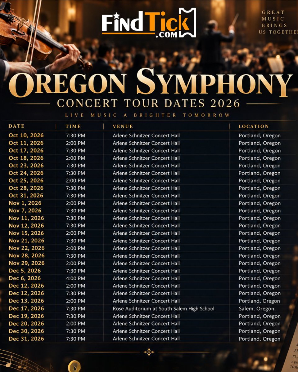 Findtickoffical's tweet photo. @OregonSymphony  – 2026 Performances 🎻✨
⠀
Sweeping orchestral sound, remarkable musicianship, and powerful live performances take the stage in 2026.
⠀
🎟️ Find your tickets with FindTick.
https://t.co/emcd0z22n2
⠀
#oregonsymphony #classicalmusic #liveconcert #findtick https://t.co/geNKH1QkL3