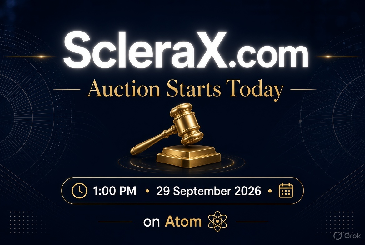 Chatjiffy's tweet photo. Auction Alert! Today, September 29, 2026 at 1:00 PM, the premium domain https://t.co/Cj7OUxdKib goes live on Atom auction! Don’t miss your chance to own this unique brandable name.
Bidding starts soon — set your reminders! #DomainAuction #ScleraX #AtomAuctions #PremiumDomains https://t.co/KKn7eb1Nt6