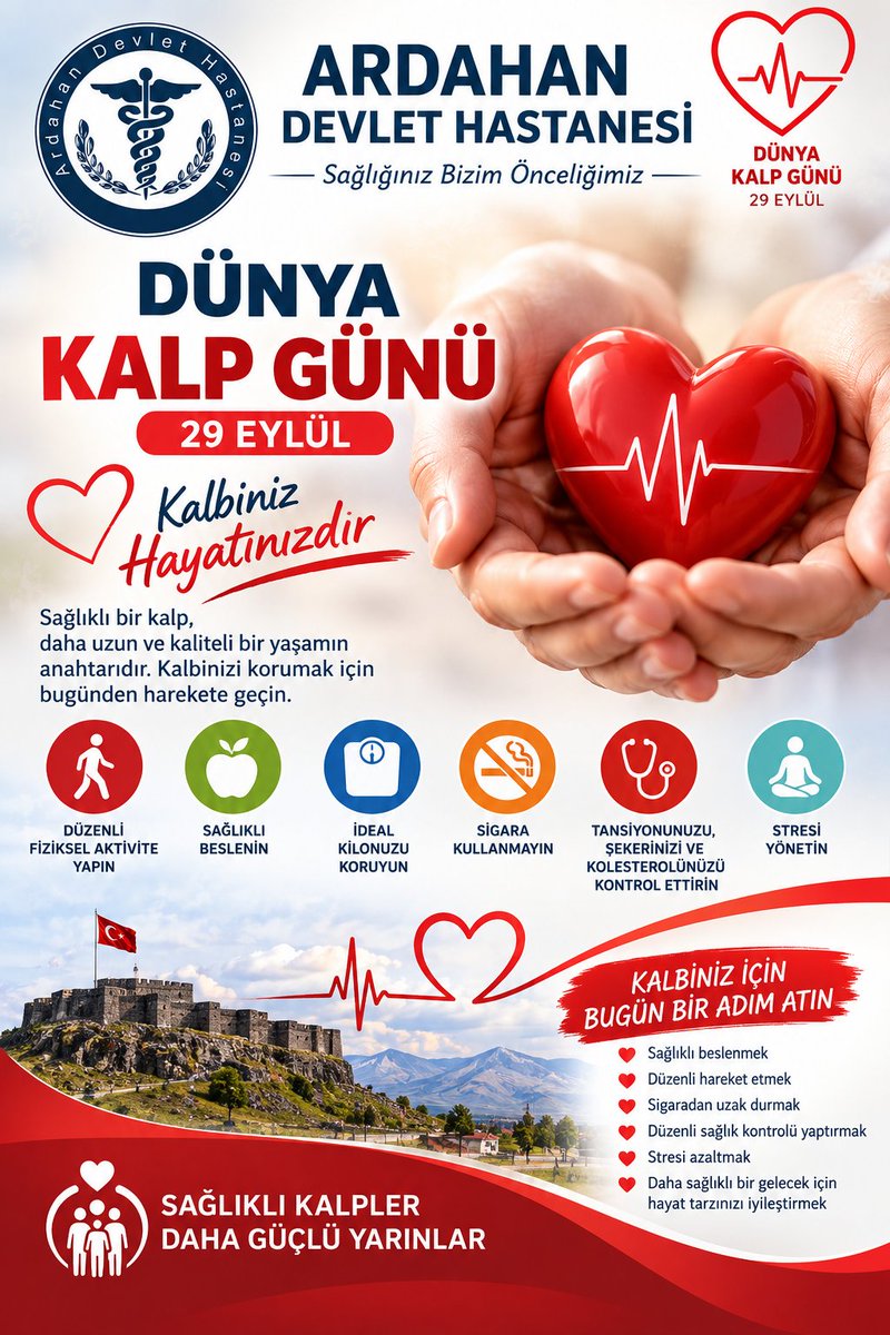 Ardahandh's tweet photo. Kalp ve damar hastalıkları, yaşam kalitesini etkileyen ve erken dönemde fark edildiğinde riskleri azaltılabilen önemli sağlık sorunları arasında yer alıyor.Kalbinize iyi bakın, hayatın ritmini kaçırmayın.
#dünyakalpgünü https://t.co/akl0ba8j4o