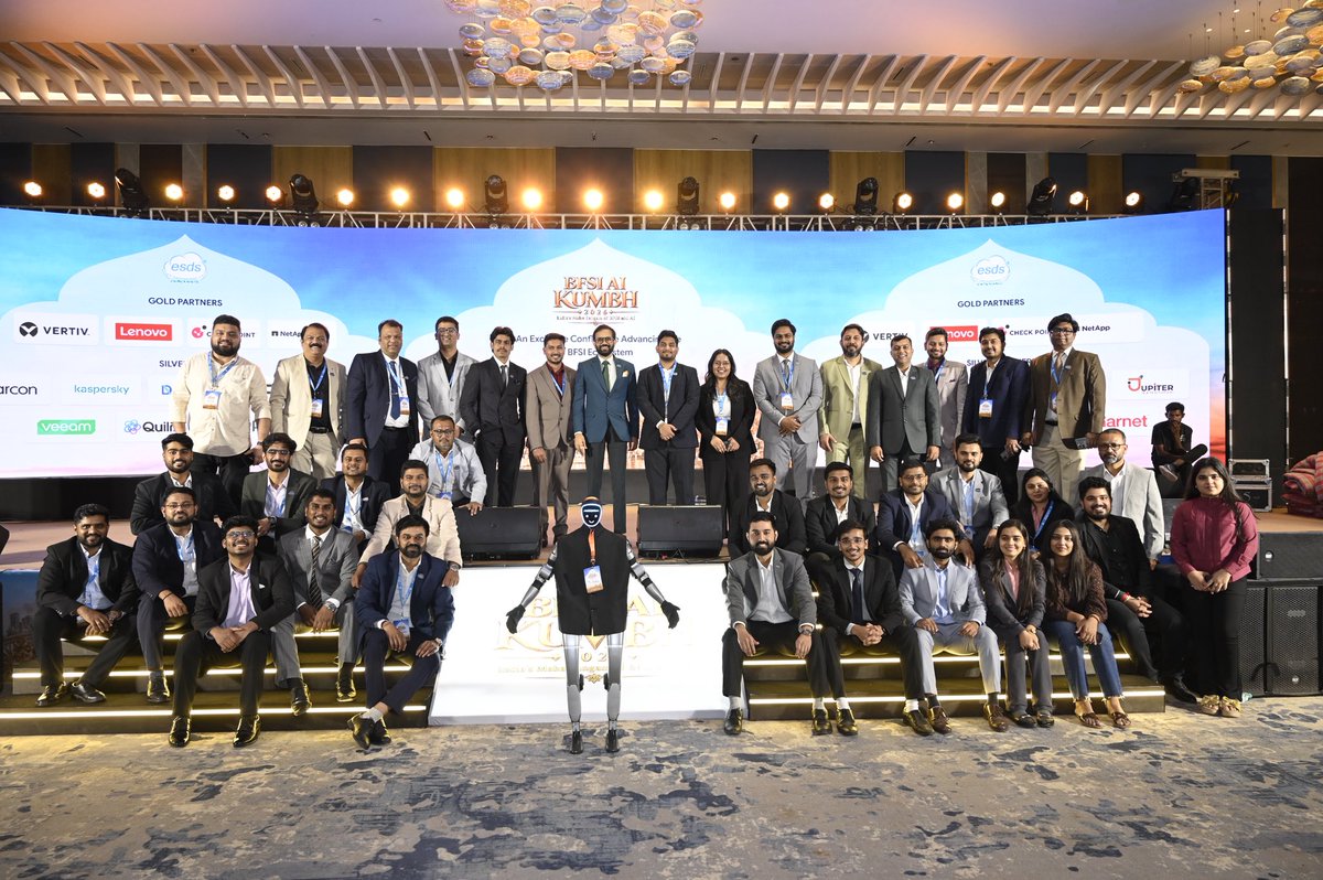 ESDSPiyush's tweet photo. Three days in Nashik. 300+ banking leaders. 36+ technology partners. One question kept coming back in different forms:

As Al moves deeper into BFSI, how do we make sure innovation keeps pace with trust?

The urgency is real. In the first six months of 2026 alone, Indians filed 12.7 lakh cyber-fraud complaints and reported losses of over ₹10,000 crore. Maharashtra, our own state, lost more money than any other. Only about 29% of it could be frozen in time.

At BFSI Al Kumbh 2026, we spoke plainly about the threats Al has made cheaper and faster:

- Deepfake voice and video: a “chairman” approving a transfer he never approved

- Flawless phishing in Marathi and Hindi,
written by machines at scale

- Mule-account networks run by software, moving money before anyone notices

- Digital-arrest scams that exploit a customer’s trust in a uniform on a video call

- Customer data sitting in systems banks
cannot audit, under laws they do not control

Crime used to need skill. Now it needs a subscription.

The response has to be collective. That was the most important outcome of these three days. Banking leaders agreed to work closely with ESDS and our partners on real-time fraud detection, sovereign and auditable data, and resilient infrastructure, so their customers get banking that is faster and safer. No cooperative bank should have to fight this alone.

My connection with BFSI is personal. My father spent part of his career with Bank of Baroda. Growing up, I saw that banking runs on trust. Today, trust is no longer just about reputation. It is about resilience.

There were lighter moments too. A robot that could converse, dance and demonstrate Kung Fu reminded us that technology can still surprise us.

Al will change BFSI. With 170+ BFSI institutions working with ESDS, our responsibility is to make that change useful, secure and worthy of the trust this sector has built over generations.

Thank you to every banker, partner and team member who made the Kumbh happen. The work starts now.

#BFSIAlKumbh #AlinBanking
#CyberSecurity #DigitalTrust #sovereigncloud