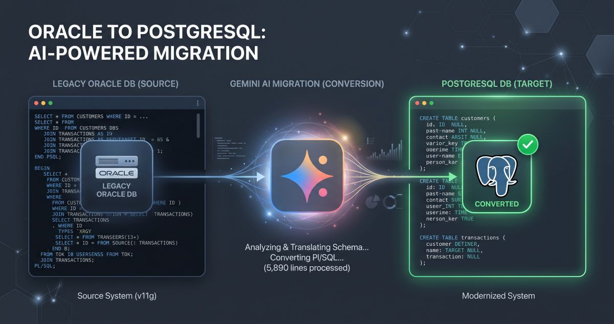 Datafloq's tweet photo. Database migration was the cloud's last manual bottleneck. Now Google, AWS, and Microsoft are using GenAI to rewrite legacy Oracle stored procedures into PostgreSQL.

Is automated code conversion ready for production? Learn more:
https://t.co/YTBS0tb6Bd https://t.co/Wyg0M9XwPl