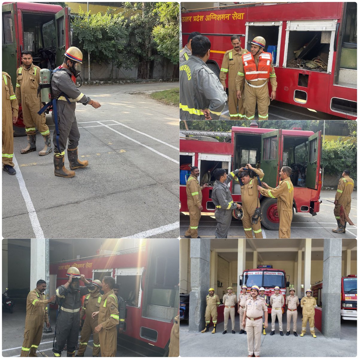 noidafire's tweet photo. @fireserviceup महोदय के आदेशानुसार जनपद के सभी फायर स्टेशनों पर गाड़ी एवं उपकरणों की साफ़ सफाई की गई तथा उपस्थित सभी कर्मचारियों के द्वारा BA सेट पहनकर किसी भी विषम स्थिति में कार्य करने का अभ्यास किया गया।
@noidapolice https://t.co/7bUF0OtMJR