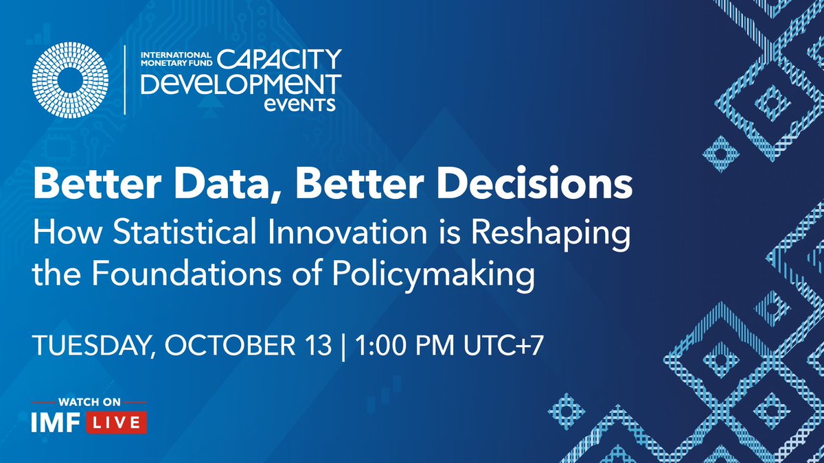 imfcapdev's tweet photo. Join as during #IMFMeetings: Better data, better decisions. Leaders from Korea, Papua New Guinea, Philippines and IMF will discuss how statistical innovation and the D4D Fund are reshaping the foundations of policymaking.

🗓️ October 13 | 1:00 PM UTC+7

https://t.co/oQQI5m9sza https://t.co/rx1wdX15G4