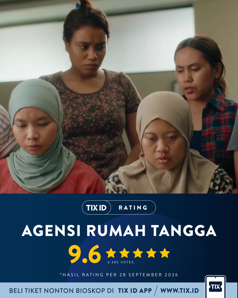 tix_id's tweet photo. Agensi Rumah Tangga dapat rating 9.6 di TIX ID, kamu udah nonton belum?
Yuk kasih ratingmu juga di TIX ID ⭐
#AgensiRumahTangga #RatingFilm #FilmIndonesia #TIXID https://t.co/hOYxrEc0jX