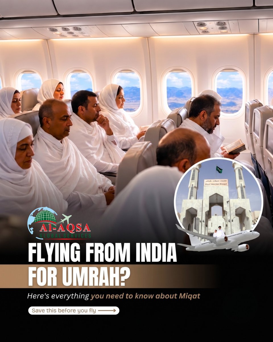 alaqsaglobal's tweet photo. DID YOU KNOW? YOUR MIQAT MAY BE BEFORE YOU REACH JEDDAH! ✈️🕋

For pilgrims travelling by air, you can cross the Miqat while still in the sky—so be prepared before landing in Jeddah.
.
.
.
.
.
.
.
.
.
.
#AlAqsaGlobalServices #umrahwithalaqsa #umrah2026 https://t.co/0xoFMArJ4j