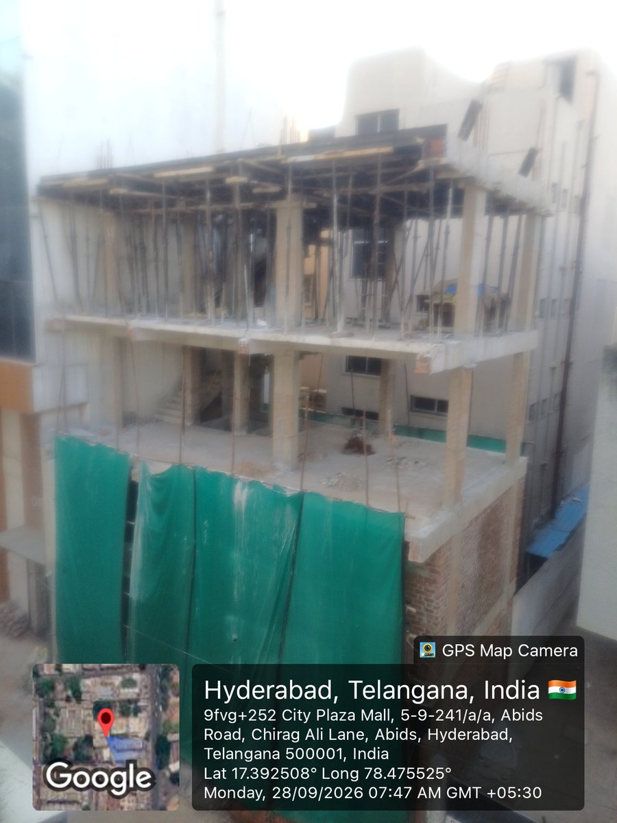 pkhyd1's tweet photo. @IndianTechGuide An advocate can do it, from last one month hydra, ghmc commissioner, do khairtabad, cmo are not even noting our complaint reg.  construction at abids 5-9-247, lane opp. Grammar School bus stand. G+3 on less than 75 yards, with 10-15 feet road. https://t.co/JbSYtQ2Wfu