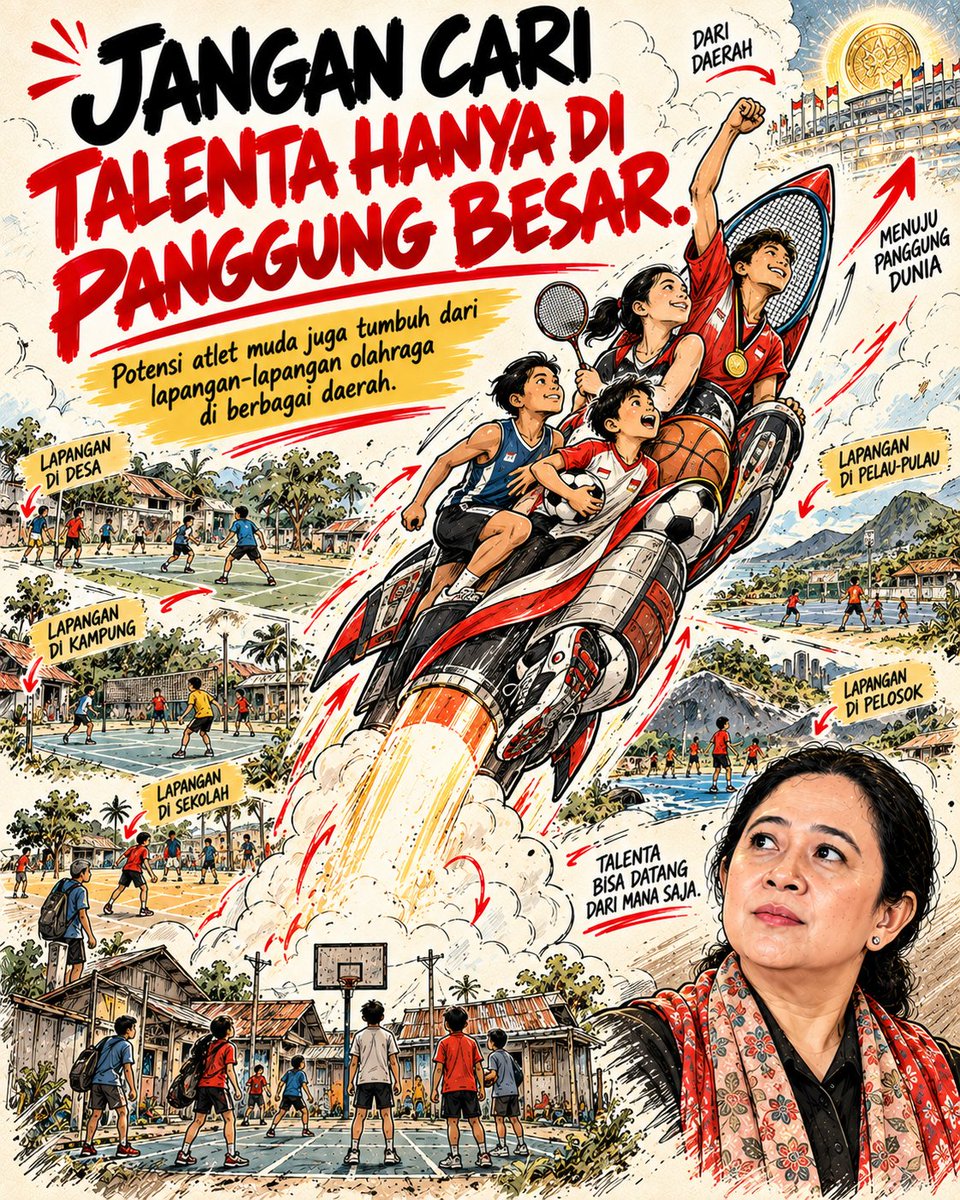 sakaadipati's tweet photo. Jangan cari talenta hanya di panggung besar, potensi atlet muda justru banyak tumbuh dari lapangan desa, kampung, dan pelosok daerah untuk menuju panggung dunia. #puanku #puankoe #puanmhrn #puanmaharani https://t.co/HxxVrmSzCh