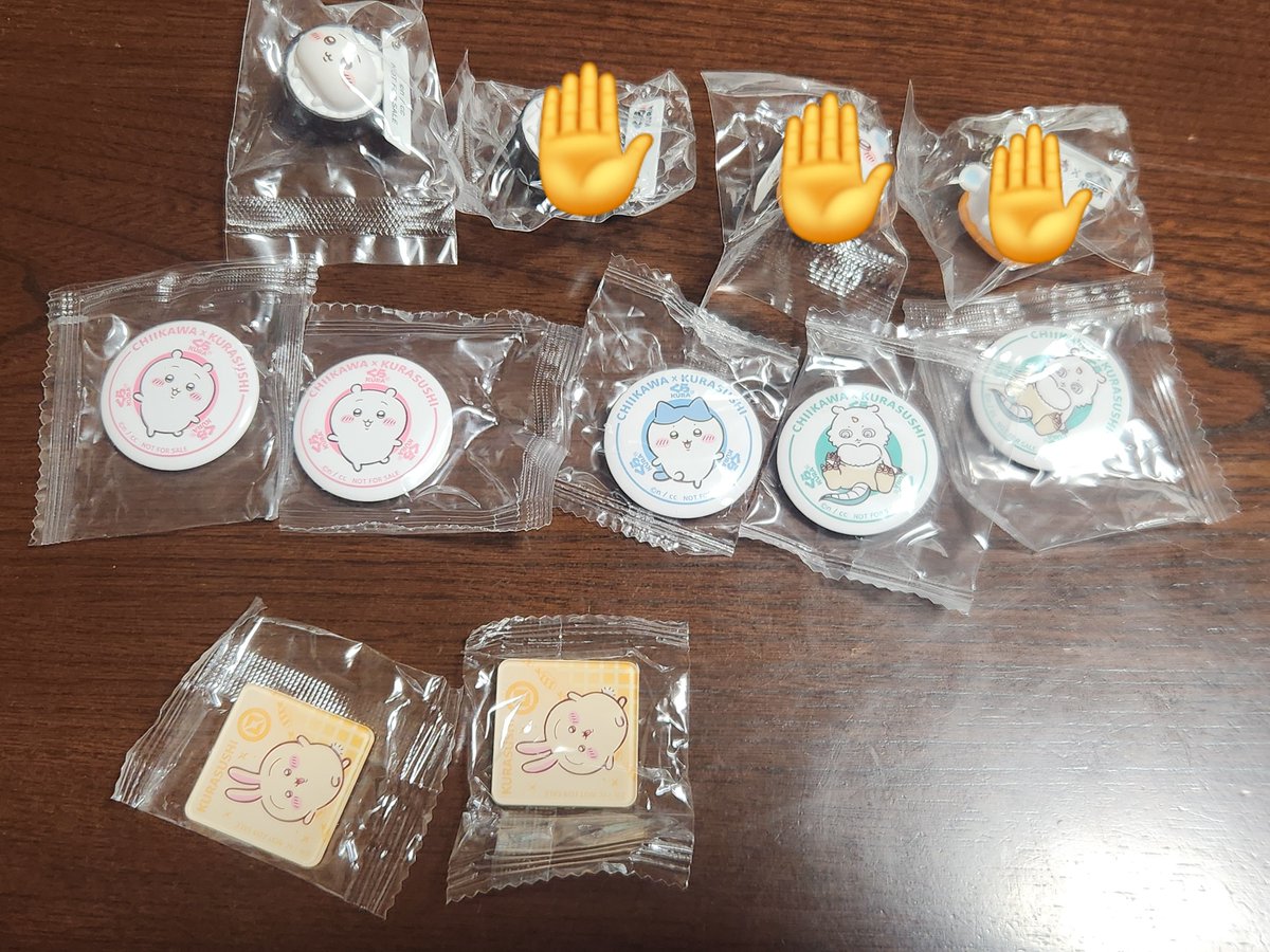 034k_k034's tweet photo. ちいかわ くら寿司 ビッくらポン 交換

譲
フィギュア→ちいかわ
マグネット→うさぎ
缶バッジ→ちいかわ、ハチワレ、あのこ

求 
同種うさぎ、くりまんじゅう、シーサー、ラッコ
リプ欄へ

同種同士の交換のみ
郵送もしくは宮崎手渡し希望
まとめての交換希望です。
お気軽にお声掛けください🙇‍♀️ https://t.co/Huy2PLVyMz