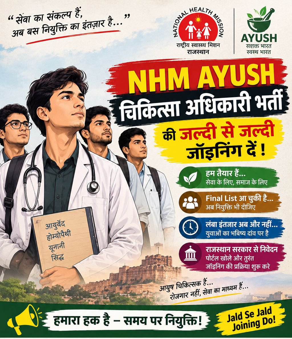 gaur383674's tweet photo. 🙏चॉइस फिलिंग पोर्टल जल्द खोलकर NHM AYUSH चिकित्सा अधिकारियों को शीघ्र नियुक्ति एवं Joining प्रदान की जाए🙏
@nhm_rajasthan 
@BhajanlalBjp 
@bharatbeniwal_ 
@Bhajanlalofc 
#nhm_आयुष_अधिकारी_जॉइनिंग_दो https://t.co/e7WWxncJNr