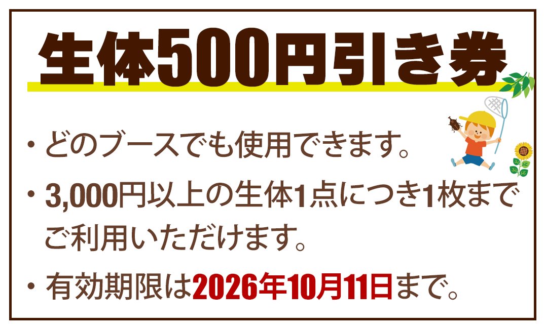 anchan_kabukuwa's tweet photo. かぶくわエキスポ11日の卓配置と出店者様リストになります。

今回は半分位がエキスポ初出店となりました。
それぞれXやなかよしのYouTubeで紹介していします。

10日に先着2000名まで11日に限り全てのブースで使える3000円以上の生体1点につき1枚使える500円引券をお渡しします。
お持ちの方は是非ご活用下さい。
使用の際ブースの方に渡し、済みと記載いただきお客様へご返却いたします。

入場についてです。
整列場所は3日前にお知らせする予定です。
その際に何時から整理券を渡すかもお知らせ致します。
整理券をお渡しする際に入場料をいただき、リストバンドもお渡しします。
例年ですと10時〜の入場ですので、9時40分に集合いただき、番号順に並んでいただき、スタッフの案内で開場へ誘導いたします。
直接会場にしても整列されている方が優先なので整列した方が入場しきってからの入場となります。
イオンの方にも整列場所や案内を数日前からださせていただくこととなっております。

その他詳細は後々お知らせしていきますのでよろしくお願いします。