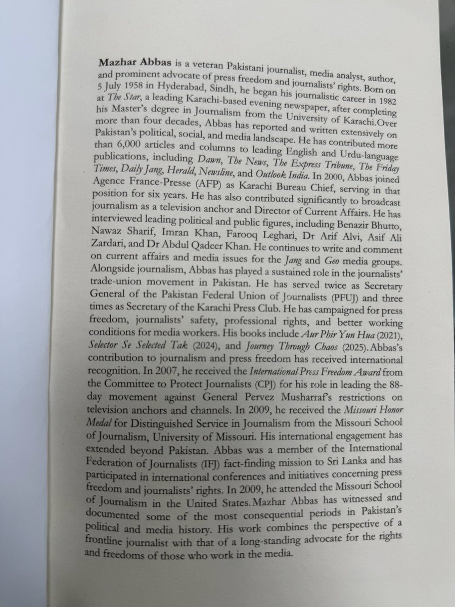 Matiullahjan919's tweet photo. Congratulations to @MazharAbbasGEO for setting the record straight about press freedom in Pakistan where the constitutional guarantee of free speech has been subjected to and overpowered by the statutory condition of reasonable restrictions and the judicial interpretation thereof. Thank you Mazhar sahib for doing this and the copy I have just received. 
This is a must read book for students of journalism in Pakistan and across the globe.