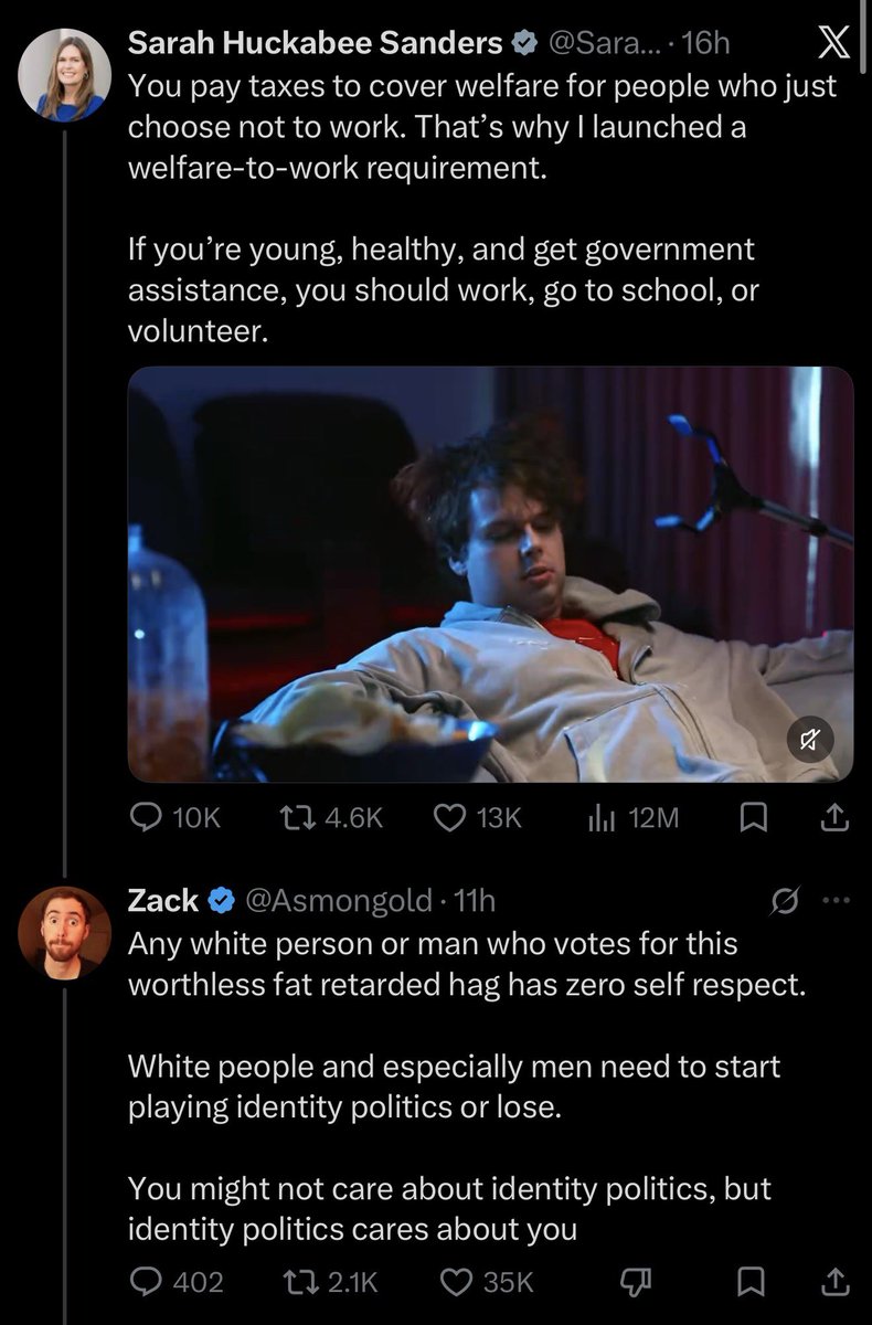 Disinfo_Tracker's tweet photo. Asmongold is enraged by an ad depicting a young white man as a welfare leech who plays games all day.

He insists that only nonwhite people do this.

Here's Asmongold talking about his youth, when he played games all day and collected welfare.

Strange because Asmongold is white. https://t.co/rUdvhZp5sX