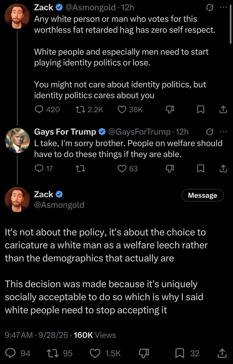 Disinfo_Tracker's tweet photo. Asmongold is enraged by an ad depicting a young white man as a welfare leech who plays games all day.

He insists that only nonwhite people do this.

Here's Asmongold talking about his youth, when he played games all day and collected welfare.

Strange because Asmongold is white. https://t.co/rUdvhZp5sX