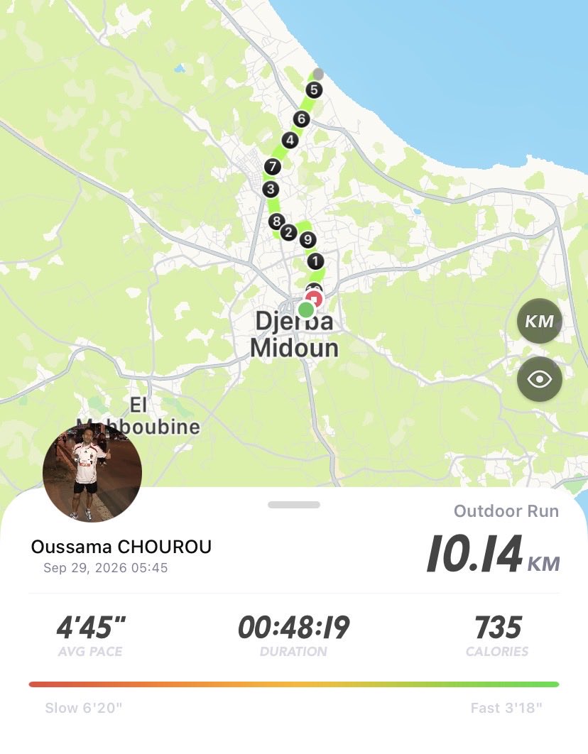 Oussama_Chourou's tweet photo. Morning 🌞 run 🏃‍♂️:
Running Keeper 100 Days : Day 80/100
#AmoCorrere #RunBlue 
#RunIsland #RunToDeath
#RunningClubMidoun https://t.co/WA5r11XNSa