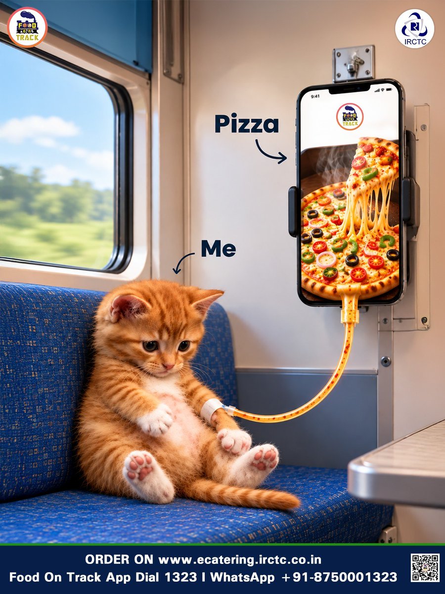 eCateringIRCTC's tweet photo. Some journeys are better when your favourite food travels with you.
Whether it’s biryani, pizza, chai and samosa, or simply the meal you’ve been craving, IRCTC e-Catering makes it easy to order food during your train journey.

Just place your order and get your favourite meal delivered to your coach.

Me. Good Food. Every Journey.
🌐 https://t.co/sj0NT7G2Cn
📲 Install #FoodOnTrack app
📞 Call 1323
📱 WhatsApp +91-875000132