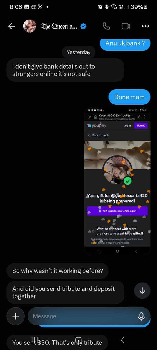 ItsMaj8's tweet photo. She is scammer @NoMercyFindom_  she takes 30$ as a tribute  +40$ as a desposite and block me be ALERT SCAMMER😤😡 https://t.co/Lh6cEDGAdH