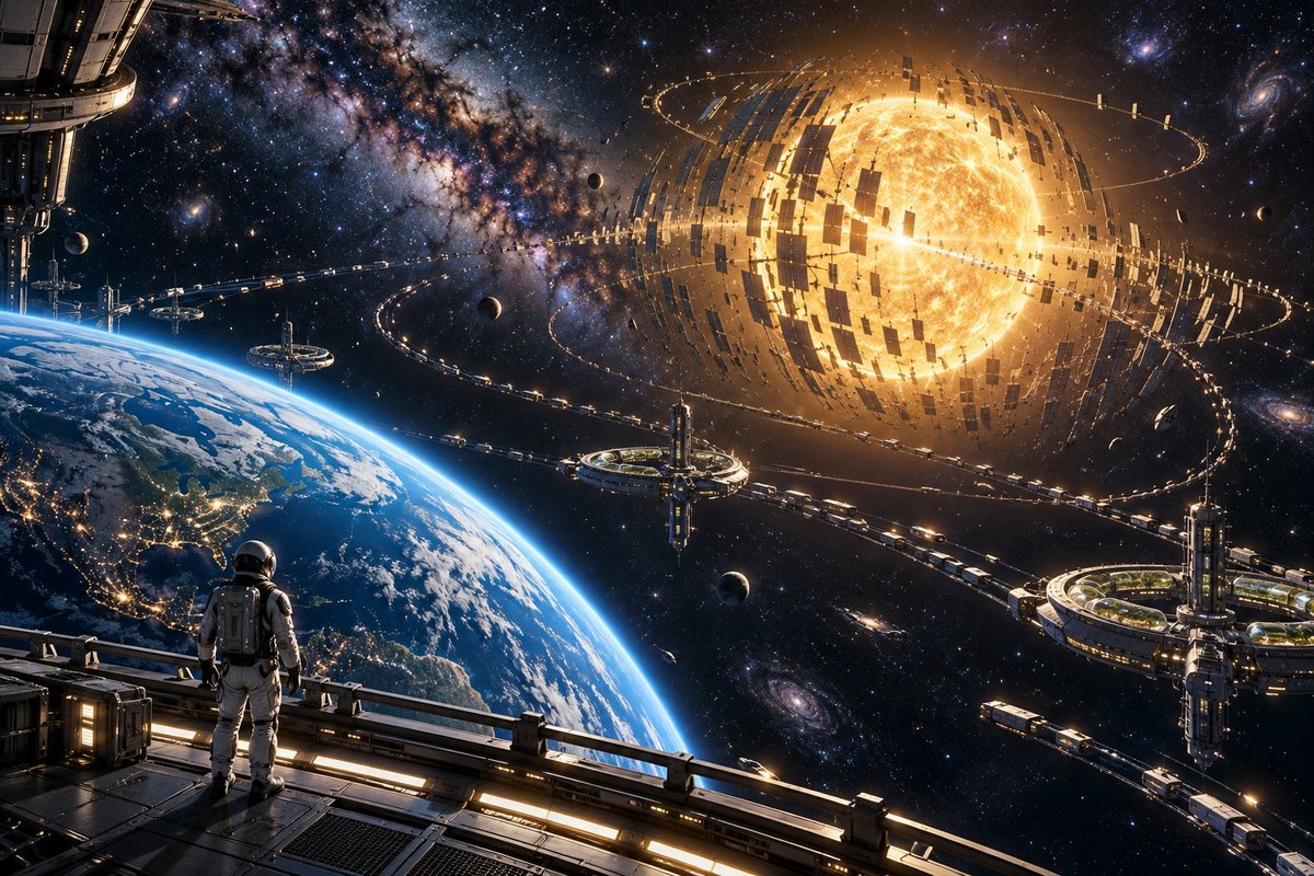 beffjezos's tweet photo. POV: you're mirin' your Dyson Swarm as humanity reaches Kardashev 1.75 https://t.co/xWfkxAwfma