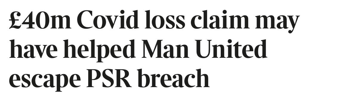 city_exclusives's tweet photo. Manchester United only escaped PSR breach for 2023/24 because the Premier League handed them a £40m Covid Allowance from 2021/22. Double the combined claim of the other 19 clubs. 

UEFA said no. The Premier League said “don’t worry lads”. Then they lecture Manchester City about rules.
