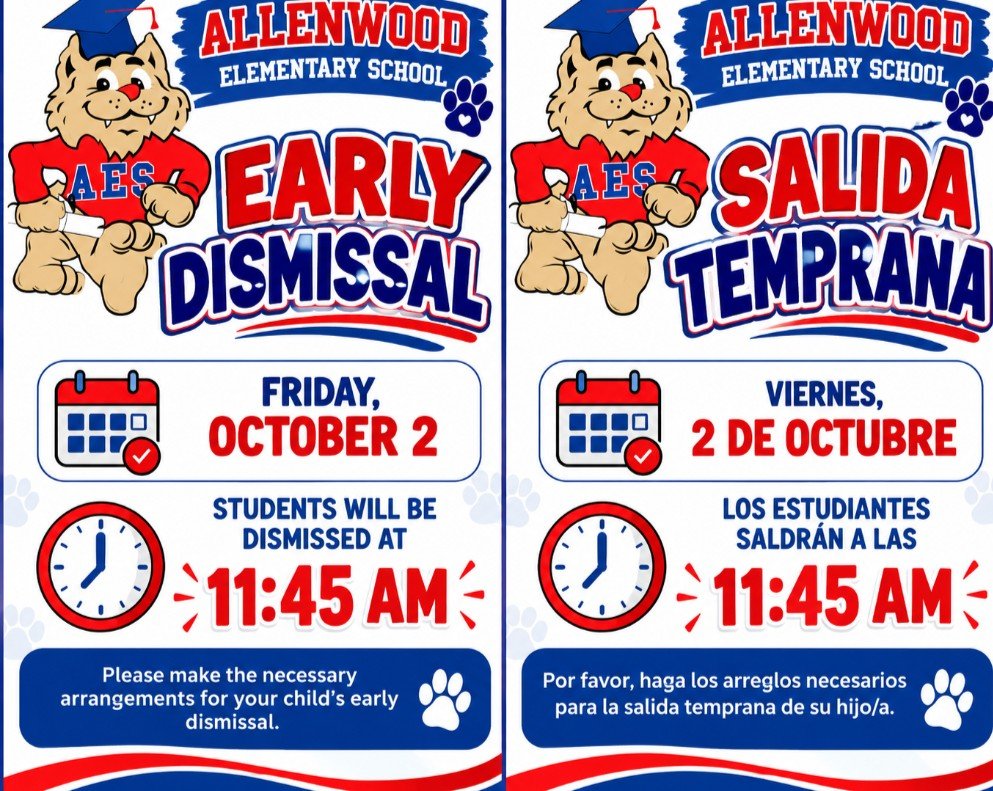 sharonhporter's tweet photo. Early dismissal for all PGCPS students on Friday, October 2. Allenwood will dismiss at 11:45 AM. @EsAllenwood https://t.co/xgd5tlCGJW