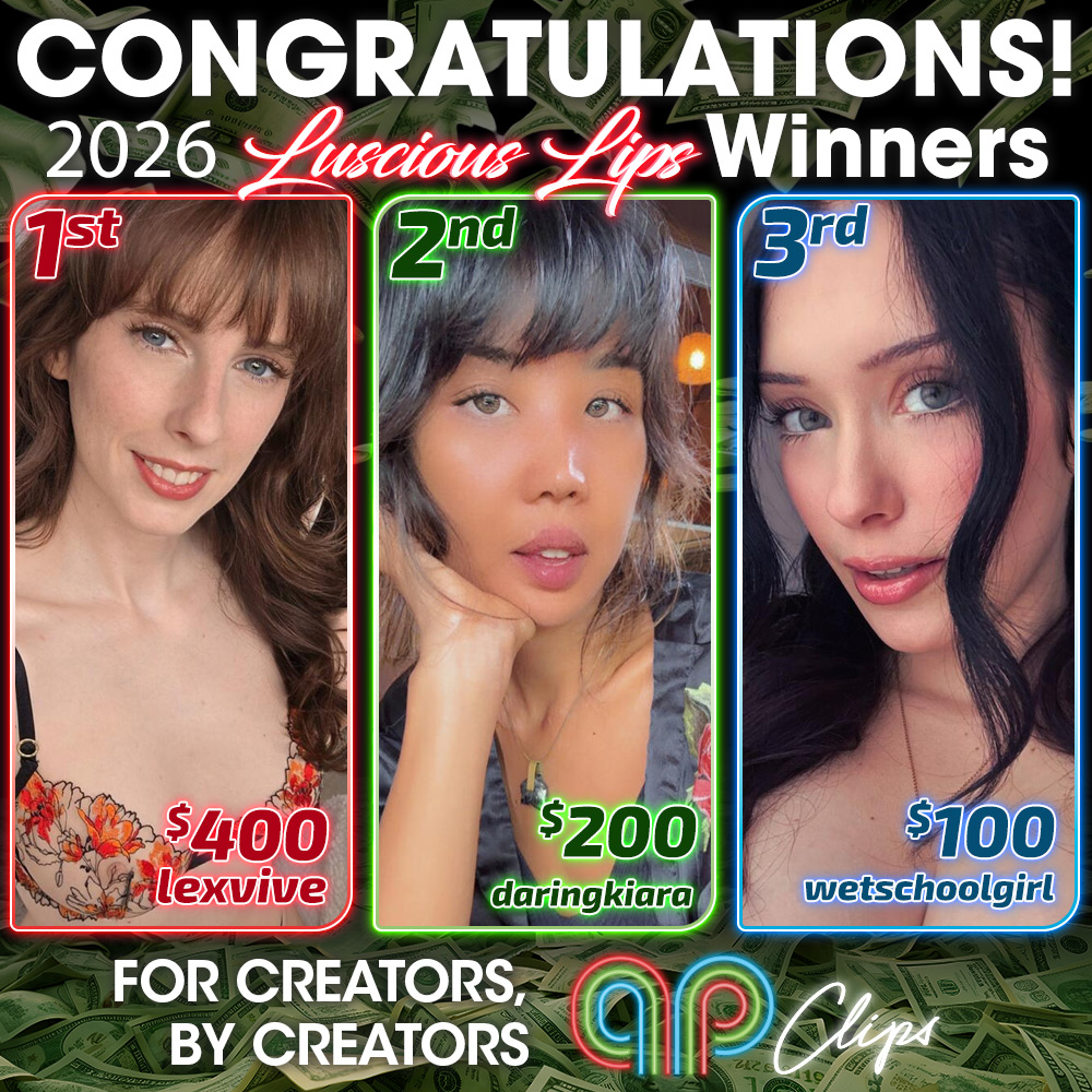 RealAPClips's tweet photo. 🏆 CONGRATS to the WINNER$! 🏆

🫦 AP Luscious Lips Contest 🫦

🤩🤑 FINAL  RESULTS! 🤑🤩

🥇 @FoxyGamer_cb
🥈 @Daring_Kiara
🥉 @Adria_Nite

 SO MANY LUSCIOUS ENTRIES THIS YEAR! 😘💋

THANKS EVERYONE for...
SUPPORTING👄REAL👄INDIE👄🦄💗🏴‍☠️

🌈#APClips 🌈#APClipsFamily 🦄💗🏴‍☠️ https://t.co/b8IaJ4Hn9i