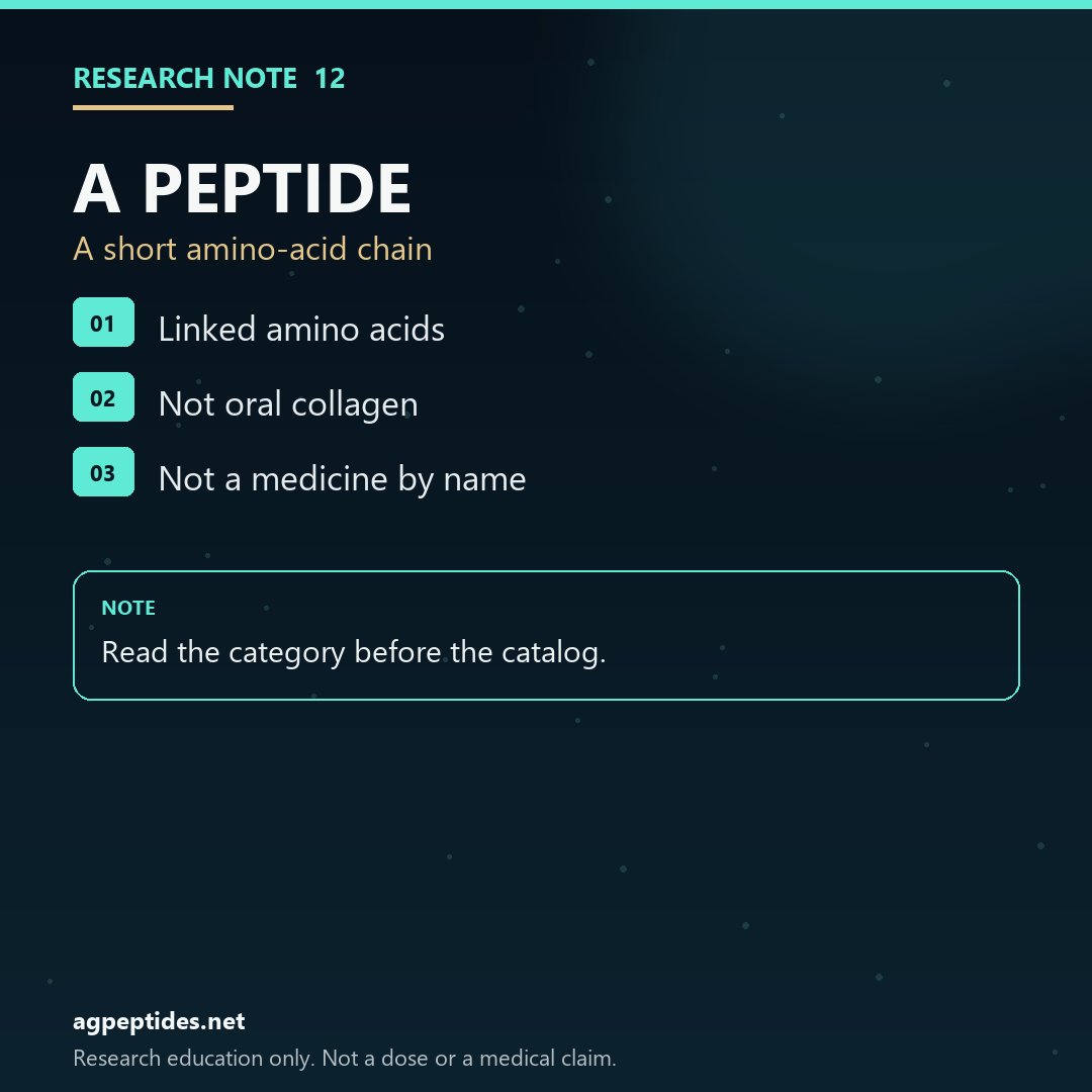 brunam1910's tweet photo. A peptide is a short chain of amino acids. It is not oral collagen, and it is not automatically an approved medicine. Read the category before the catalog. https://t.co/Nm5irGYhX9 #PeptideEducation #ResearchPeptides #Peptides https://t.co/TeriMaLSAq