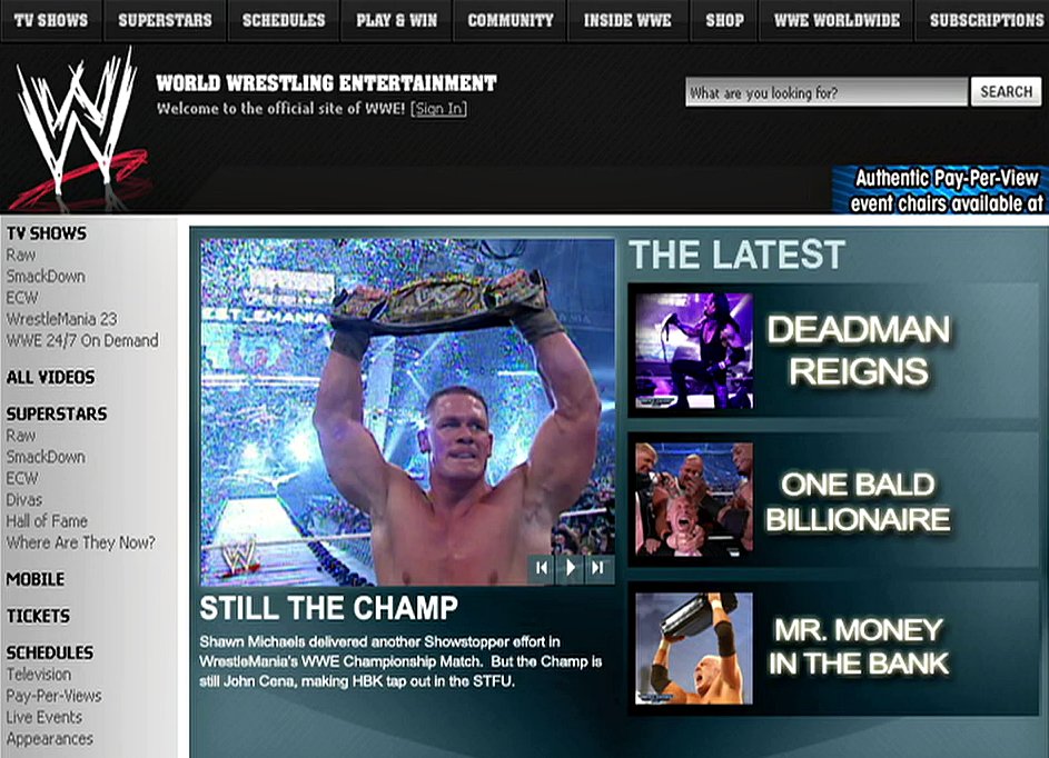 RuthlessAggresr's tweet photo. The WWE website in 2007 https://t.co/zyeGJNA42A