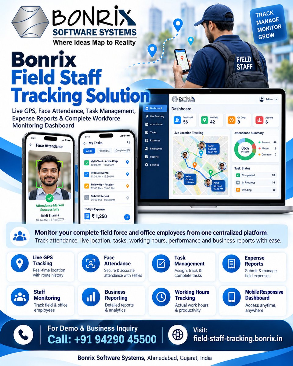 Bonrix's tweet photo. Bonrix Field Staff Tracking Solution – Complete Platform for Live Location Tracking, Face Attendance, Task Management & Field Workforce Visibility
https://t.co/B4eNgMpgn2
#FieldStaffManagement #EmployeeTracking #StaffTracking #GPSStaffTracking #LiveLocationTracking #Employee https://t.co/L21tq3N70o