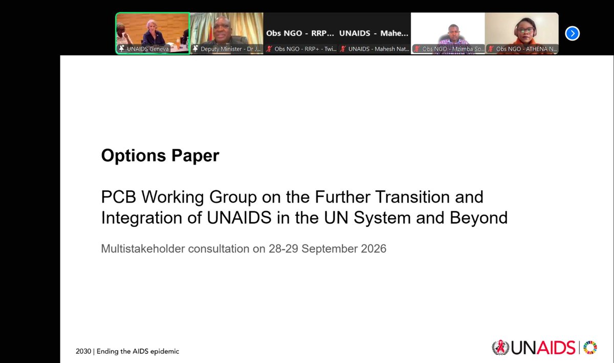 rrpplus's tweet photo. Yesterday, RRP+ joined the 2nd Multistakeholder Consultation on the future transition and integration of UNAIDS into the UN system and beyond, held online.

The consultation brought together governments, communities, civil society and other partners to discuss the future of UNAIDS and, most importantly, what countries and communities need to continue the HIV response during and after the transition.

The discussion focused on protecting the progress made in the global HIV response, maintaining strong support for countries and communities, and making sure that people living with, affected by and at risk of HIV continue to have a meaningful voice in decisions about the future.

Participants also discussed the need for strong coordination, leadership, accountability and technical support for countries, while supporting greater national ownership of the HIV response.

RRP+ brought the voices of communities to the discussion and highlighted the importance of keeping communities at the centre of the HIV response throughout the transition.

As UNAIDS Executive Director @Winnie_Byanyima reminded participants, the key question should be: “What do countries and communities need from the UN to finish the job of ending AIDS?”

The transition should protect the gains made, avoid disruption to the HIV response, and ensure that no communities or people living with HIV are left behind.

#UNAIDS #HIV #EndAIDS 

For assistance or concerns, call RRP+ Toll-Free: 1245.

@RwandaHealth 
@RBCRwanda 
@ahfrwanda 
@soscvrwanda 
@sfhRwanda 
@giz_rwanda 
@CDCgov
@CDCRwanda
@mutambukaDeo 
@nsanzimanasabin 
@JNdayizigiye 
@CMuvunyi 
@PaulineOkumu 
@TuyishimeAlbert 
@BrianChirombo 
@andrewmorley0 
@RichardAmenyah 
@AndrewGasoziNtw 
@aflodiskagaba 
@HindHassan_ 
@BarhamSalih 
@RituShroff3 
@Winnie_Byanyima
@uphls 
@InterfaithRda 
@HopeandHomes 
@RwandaYouthArts 
@unicefrw 
@Rwanda_CCM 
@GlobalFund 
@WHORwanda 
@HDIRwanda 
@UNAIDSRwanda 
@ICAP_ColumbiaU 
@WVRwanda 
@UNAIDS
@UNFPARwanda