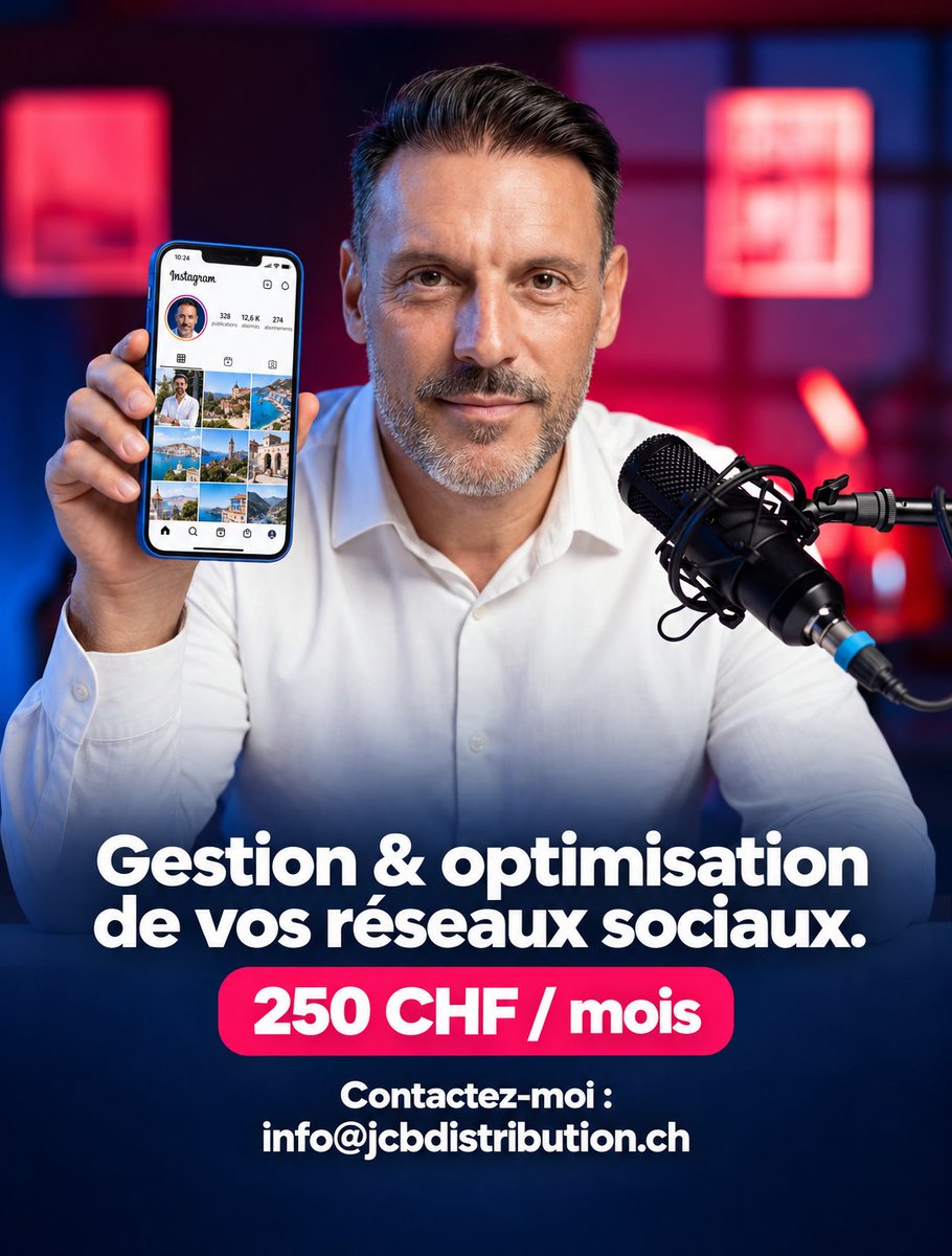 jcbdistribution's tweet photo. Gestion &amp; optimisation de vos réseaux sociaux, dès 250 CHF/mois — stratégie, contenu, community management. Une présence pro, sans y passer vos soirées. ⏰

📩 Contactez-nous dès aujourd'hui
📧 info@jcbdistribution.ch
☎️ 021 556 76 36 https://t.co/jx7K0OpsnS