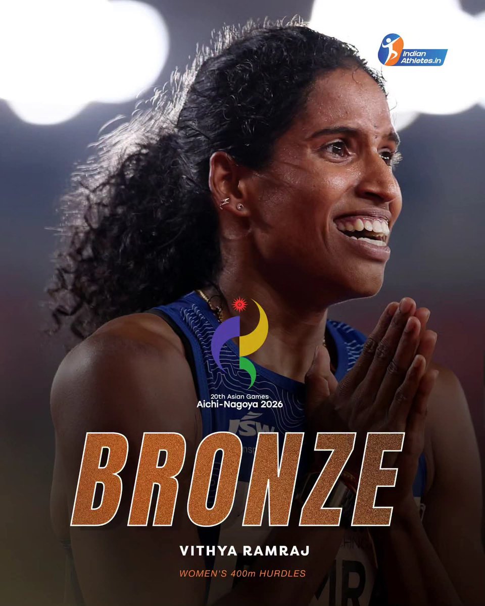 mmaa147479's tweet photo. Tamil Nadu's valiant heroine Vidhya Ramraj, who shattered P.T. Usha's 42-year record.. Double medal in Asian competition

#AsianGames2026 #VithyaRamraj #SportsUpdate https://t.co/TKqrGah3RX
