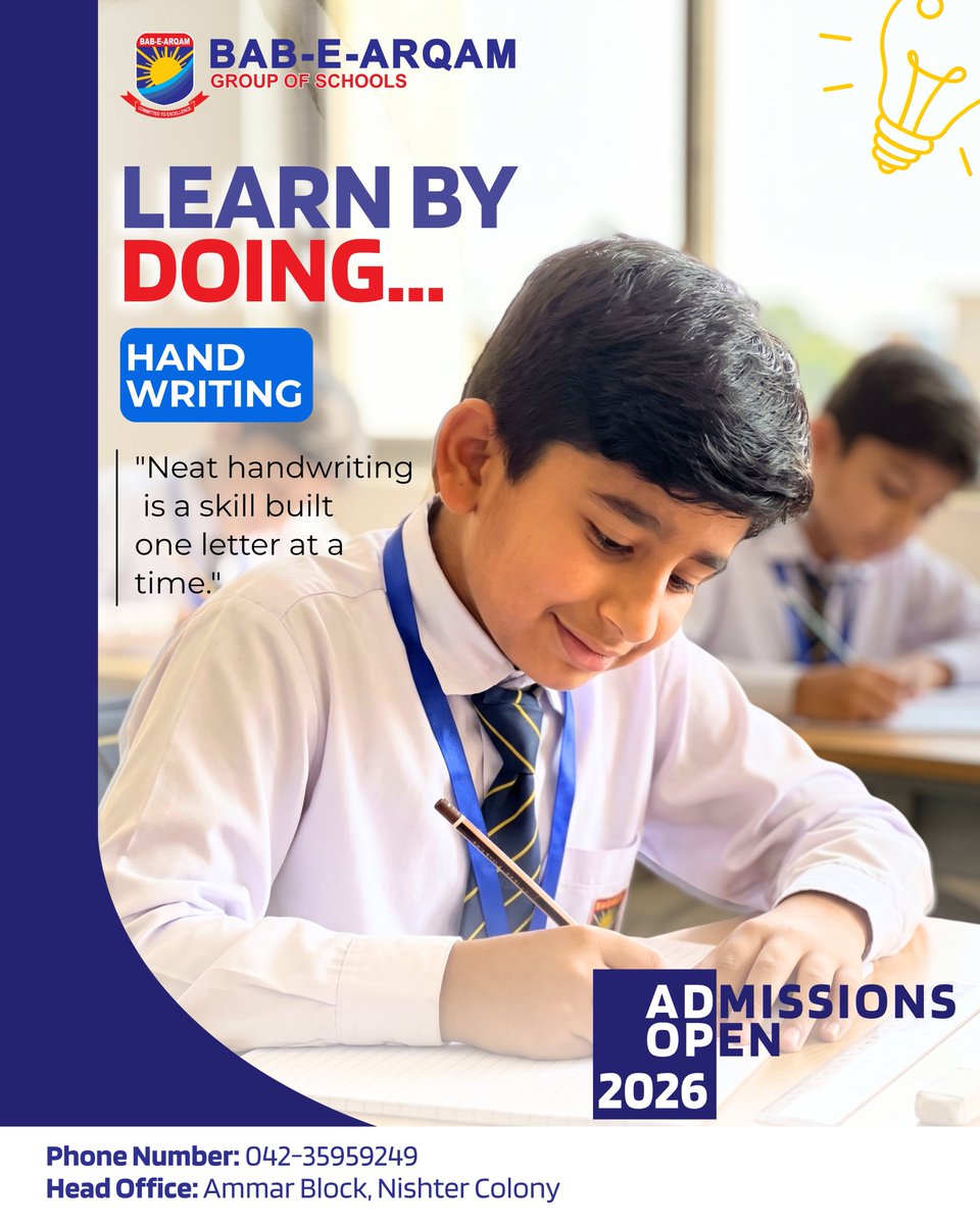 babearqamschool's tweet photo. At Bab-e-Arqam Group of Schools, we focus on every detail of a child's development through our signature
Phone Number: 042-35959249
Head Office: Ammar Block, Nishter Colony #BabeArqam #HandWriting #LearnByDoing #AdmissionsOpen2026 #QualityEducation #NishtarColony #SchoolLife https://t.co/oMlS4dIZUC